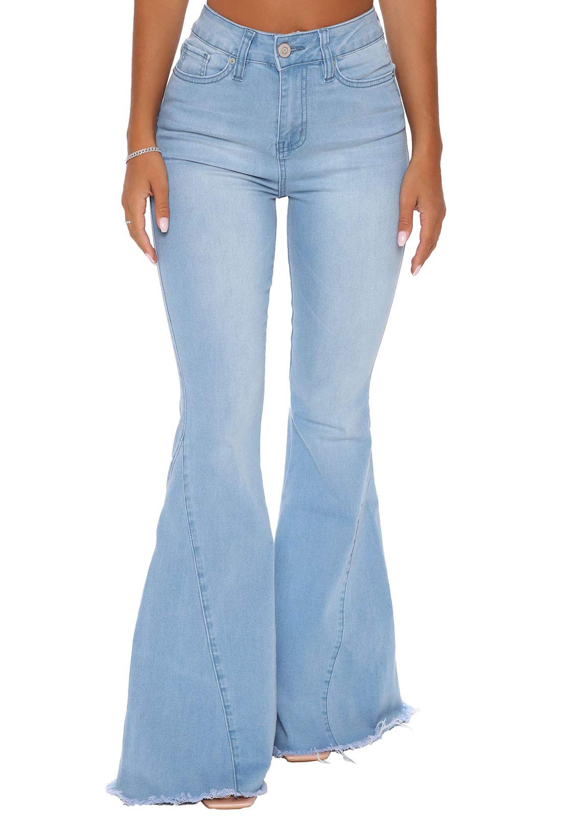 CutieLove Women's Ripped Jeans Bell Bottom Flare Jeans Mid Rise Destroyed Hem Denim Pants