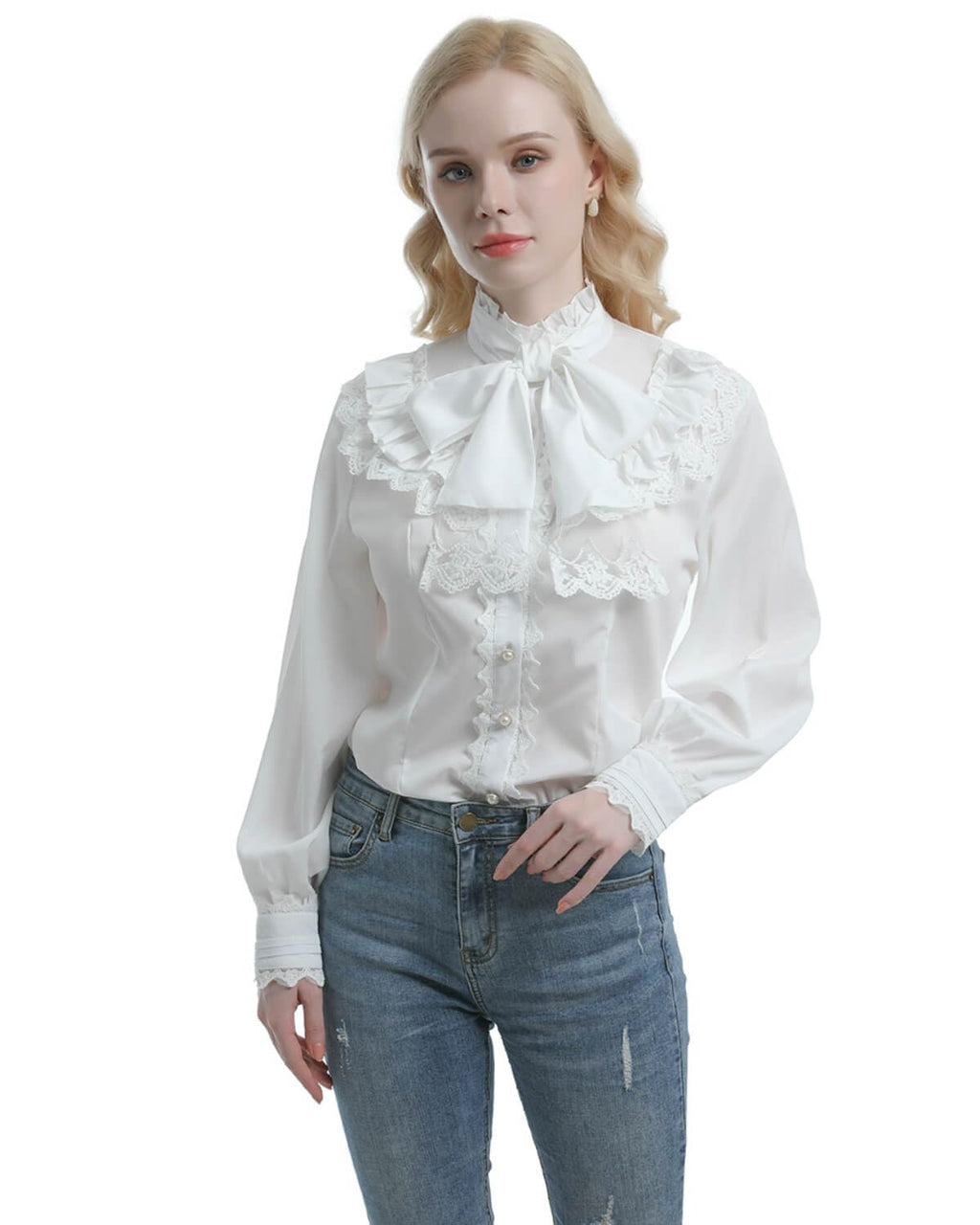 Nuoqi Victorian Blouse Womens Gothic Shirt Vintage Long Sleeve Lotus Ruffle Tops