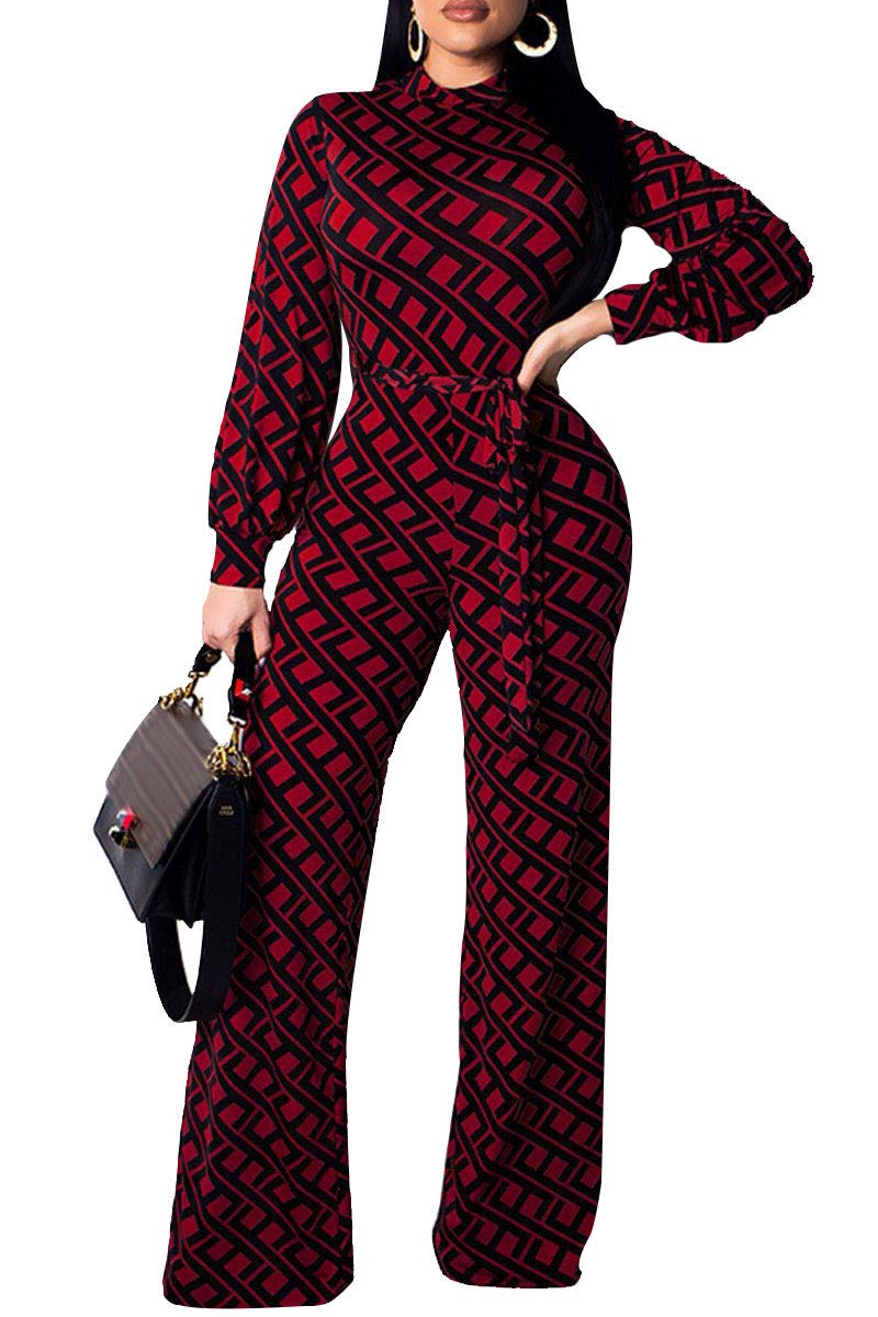Jumpsuit for Women Sexy Elegant Long Straight Pants Cocktail Printing Jumpsuits Party Club with Zipper