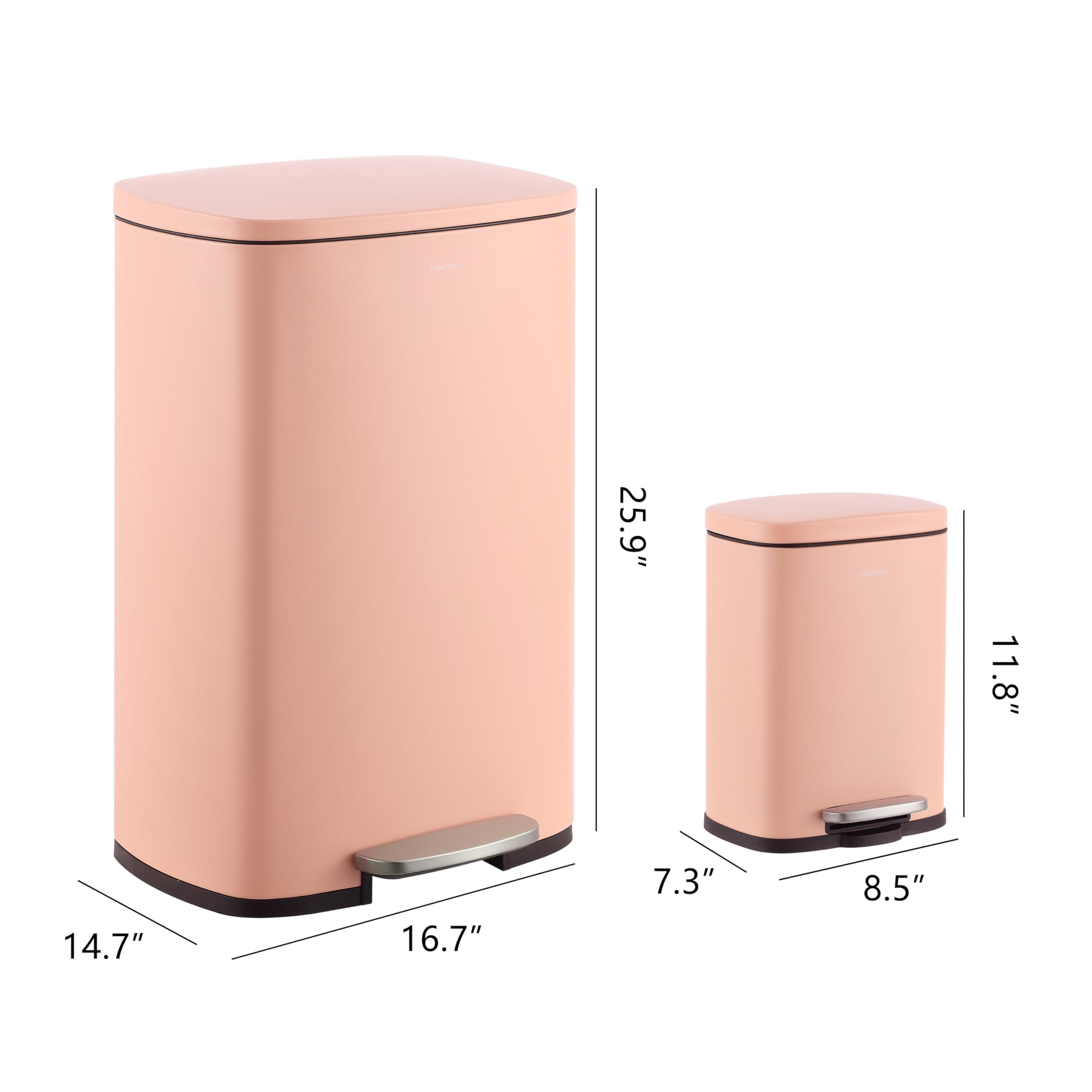 happimess HPM1006B Connor Rectangular 13-Gallon Trash Can with Soft-Close Lid and Free Mini Trash Can, Fingerprint Resistant, Modern, Minimalistic for Home, Kitchen, Office, Bathroom, Black