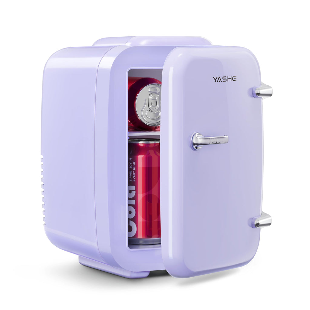 YASHE Mini Fridge, 4 Liter/6 Can Mini Makeup Fridge, 110V AC/ 12V DC Portable Thermoelectric Cooler&Warmer for Skincare, Drink, Cosmetic, Medicine, Small fridge for Bedroom, Office, Dorm, Car, Black