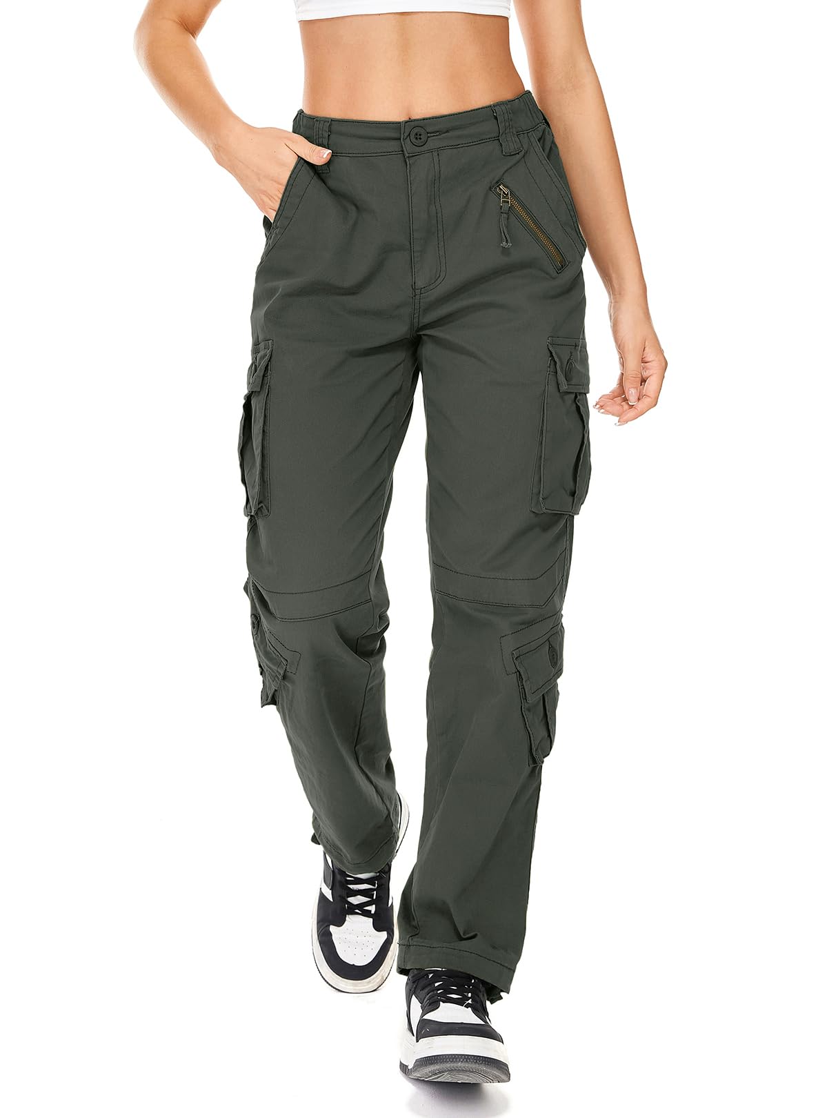 Womens Cargo Pants Army Combat Work Pants with 8 Pockets Casual Cotton Ripstop Construction Pants