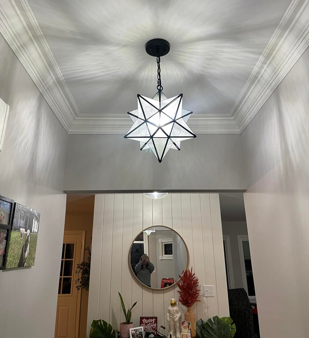 14'' Moravian Star Pendant Light Seeded Glass Star Lights with Adjustable Hanging Chain Light for Kitchen Bedroom Dining-Dimmable