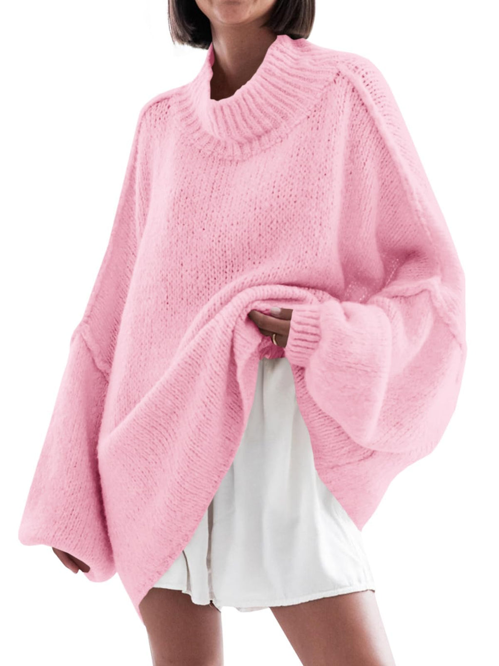 Saodimallsu Womens Oversized Sweaters Mock Neck Batwing Long Sleeve 2026 Fall Trendy Ribbed Knit Casual Tunic Sweater