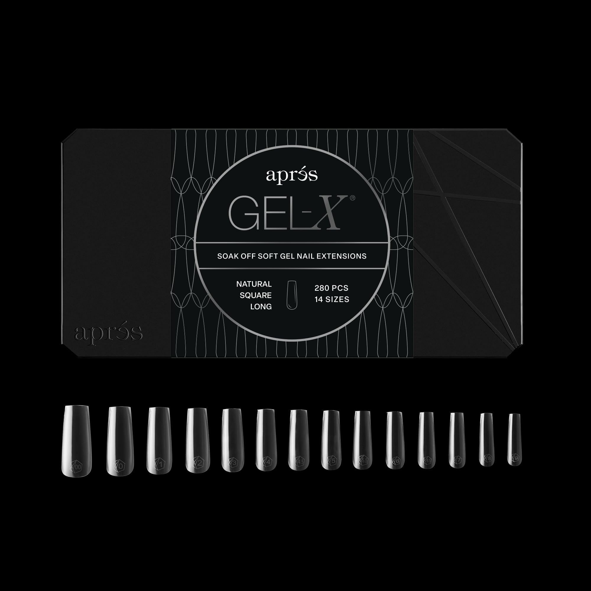 Aprés Gel-X® Square Box of Nail Tips | 280 Gel-X Tips, Soft Tips, 14 Sizes 00-9 | Half-sizes Included (Natural Square Medium, 280 Count)