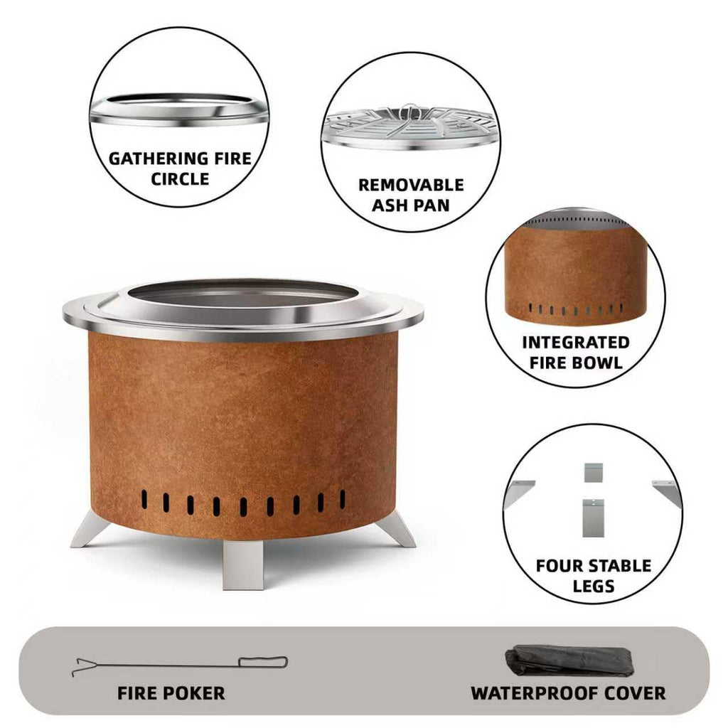 Verdeluxe Smokeless Fire Pit,22 Inch Stainless Steel Firepit, Outdoor Wood Burning Fire Pit with Cover,Smokeless Firepits for Outside Backyard Patio Garden Camping Bonfire