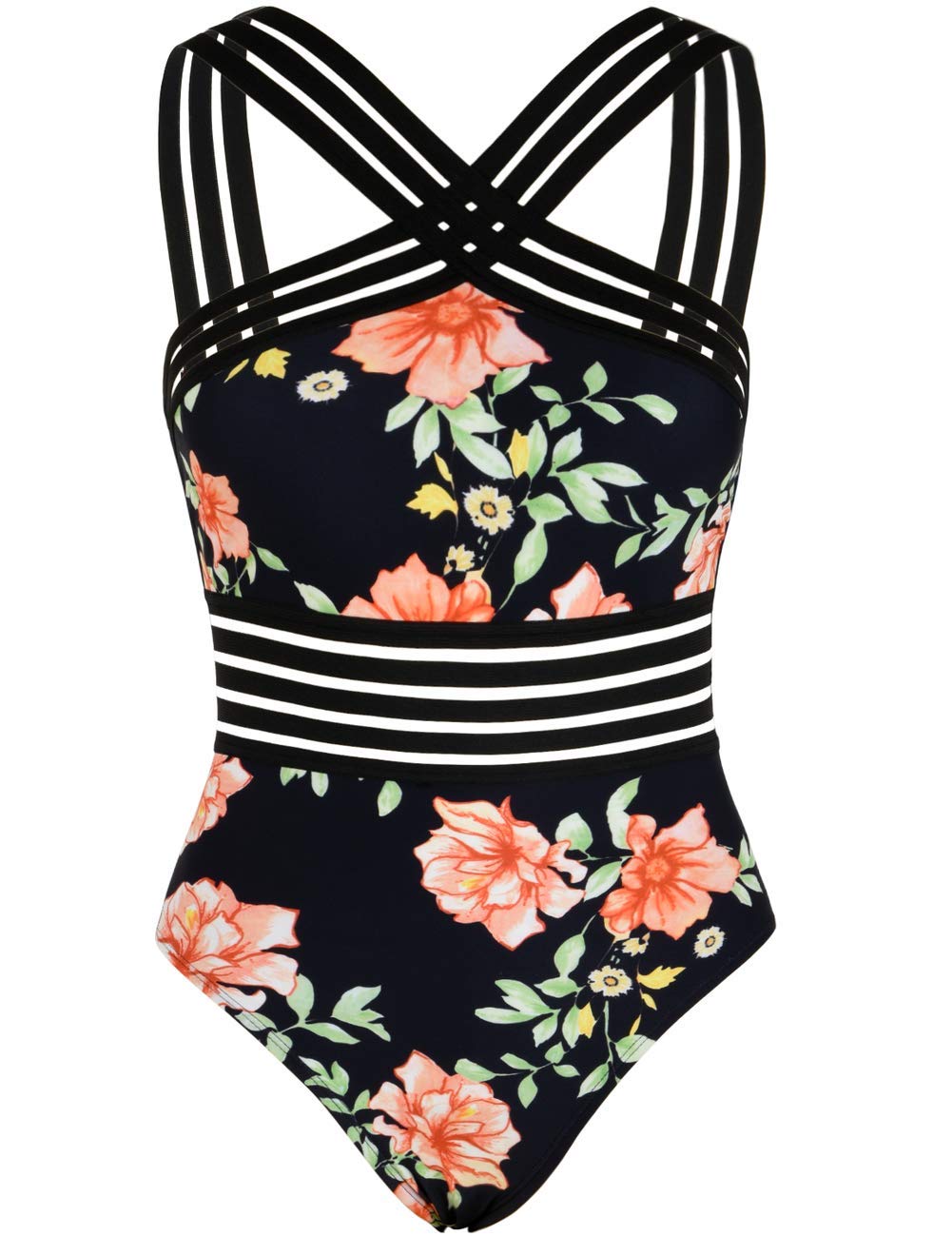 Hilor Women's Tummy Control Swimsuits Slimming One Piece Bathing Suits Front Crossover Swimwear