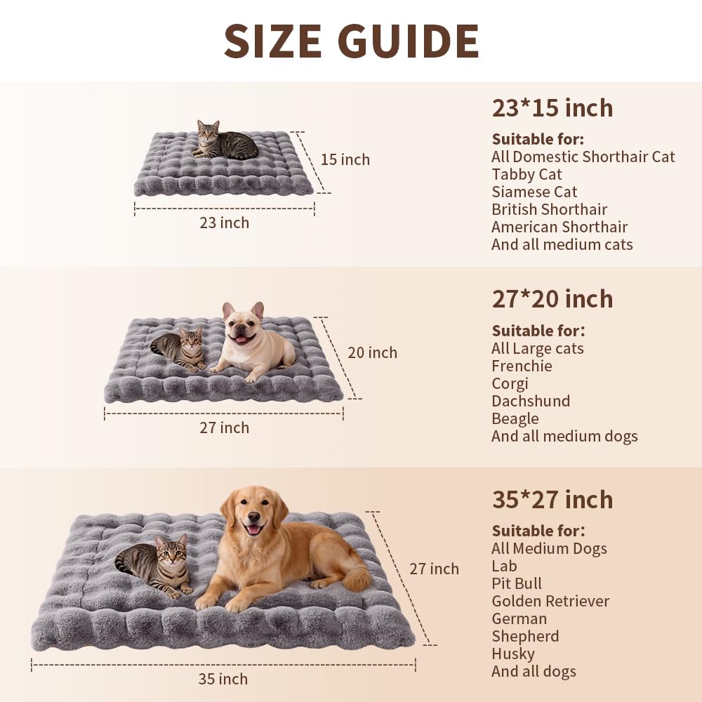 SOMAHE Cat Bed Mat, Soft Plush Faux Fur Kneading Pet Bed, Machine Washable Cat Sleeping Pad for Indoor Cats & Kittens, Non-Slip Fluffy Cat Rug for Couch Sofa Floor, 23x15 Inch Grey