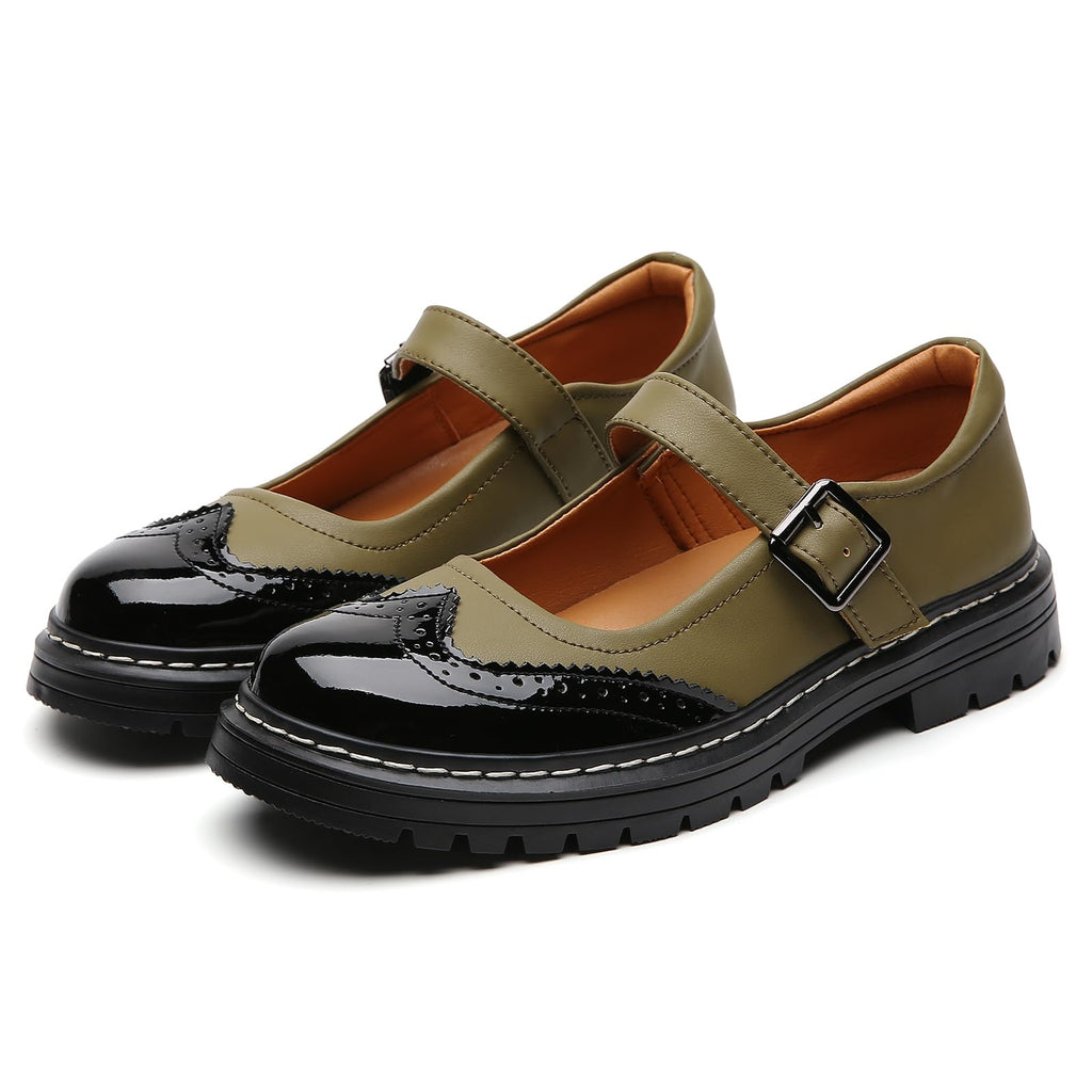 Mary Jane Shoes Women Platform Non-Slip Classics Round Toe Ankle Strap Comfort Casual Oxford Dress Work Mary Jane Flat Shoes