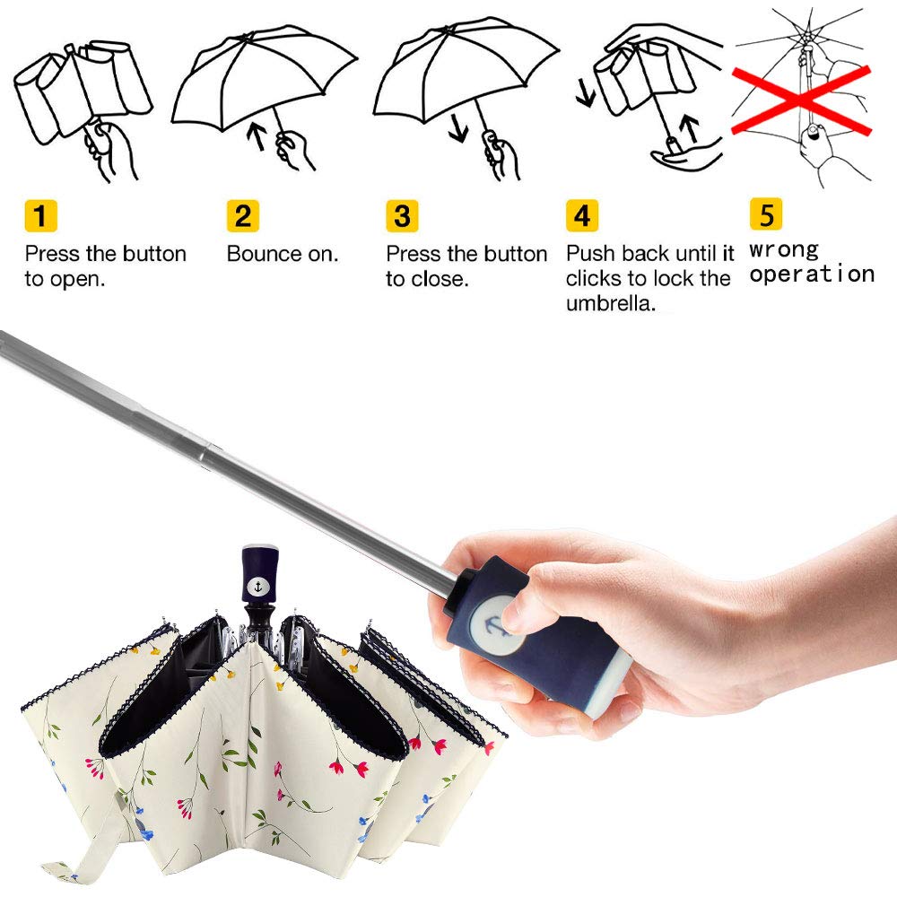 DBA FDJASGY Sun Umbrella Compact Folding Travel Umbrella Auto Open and Close for Windproof, Rainproof & 99.9% UV Protection Parasol with Black Anti-UV Coating