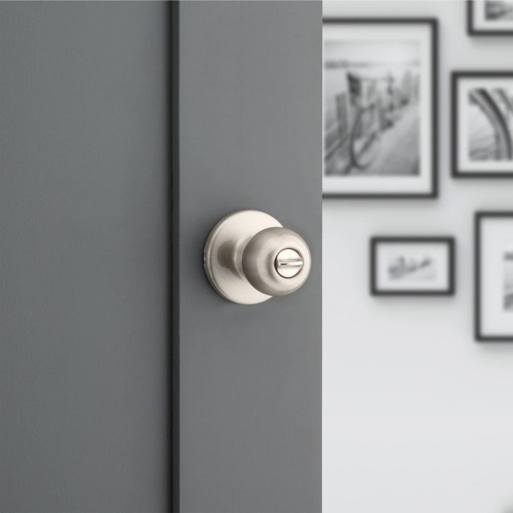 Kwikset Polo Dummy Door Knob, Single Sided Handle for Closets, French Double Doors, and Pantry, Matte Black Non-Turning Interior Push/Pull Door Knob, with Microban Protection