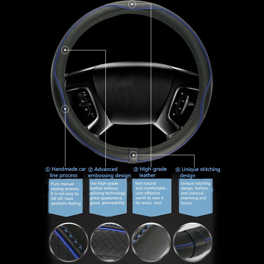 Car Steering Wheel Cover, Anti-Slip, Safety, Soft, Breathable, Heavy Duty, Thick, Full Surround, Sports Style (Black)
