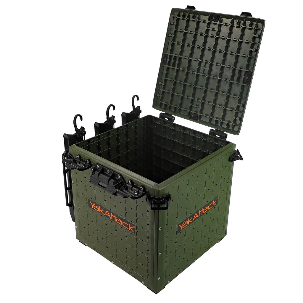 YakAttack BlackPak Pro 13" x 13" Fishing Crate with 3 Rod Holders - Battleship Grey | Compact Tackle Storage Box & Gear Organizer for Kayaks | Lightweight, Durable & Customizable Marine Accessory