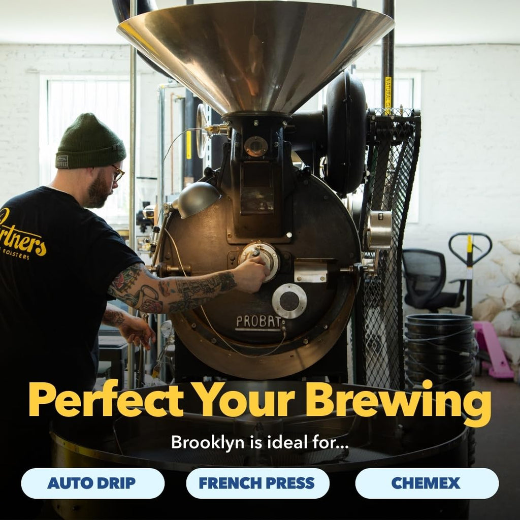 PARTNERS COFFEE ROASTERS - Whole Bean Coffee (Bedford - Espresso, Medium Roast) 12oz - Fruity, Complex, Espresso - Whole Coffee Beans - Lab Tested for Mycotoxins & Heavy Metals - Hand Roasted in NYC