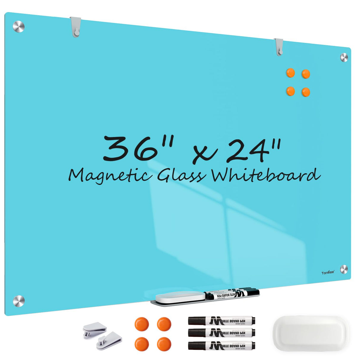 Dry Erase Board Black Magnetic Glass Whiteboard, TANKEE Modern Large Frameless Tempered Glass White Board for Wall, Office, School, Home, 36” x 24”, 3' x 2' White Board