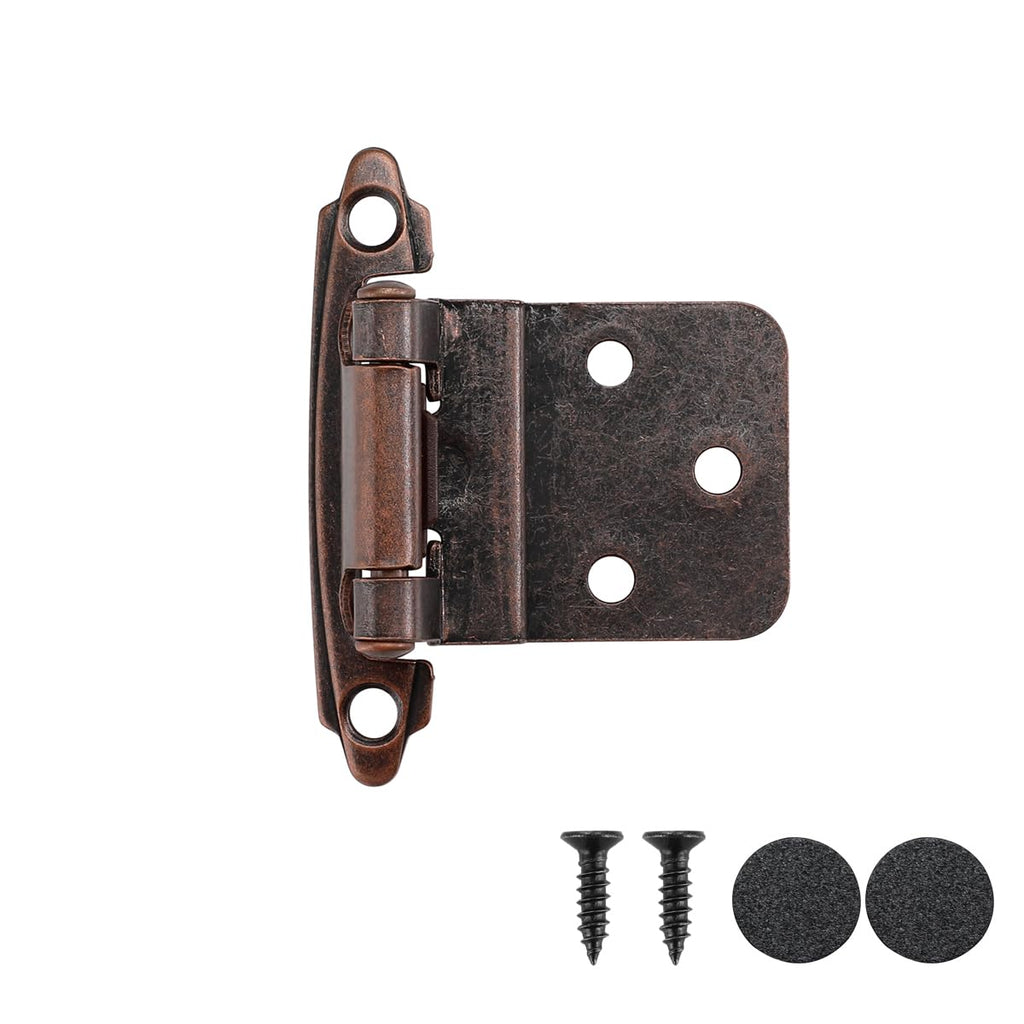 JQK 3/8 Inch Inset Cabinet Door Hinges Oil Rubbed Bronze, 4 Pack 2 Pairs Flush Face Mount Cupboard Self-Closing Kitchen Cabinet Hardware Hinges with Door Bumper, CH201-ORB-P4