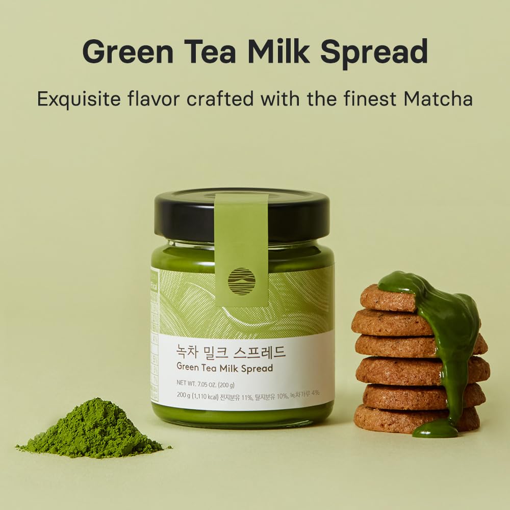 OSULLOC Green Tea Milk Spread (7.05 oz, 200g), Made of Finest Matcha from Jeju Island, Matcha-Infused Spreads