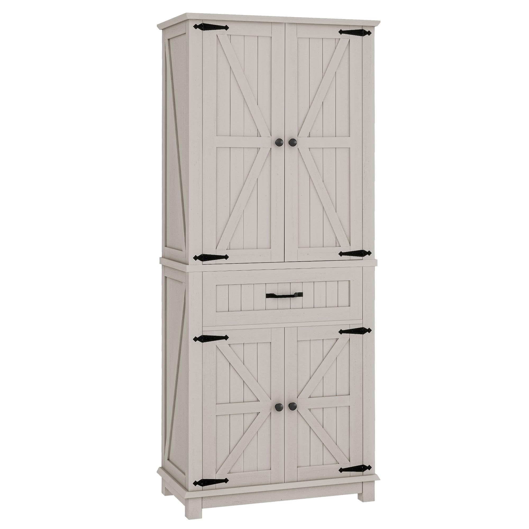 DWVO Farmhouse Kitchen Pantry Cabinet, 64.5" Tall Storage Cabinet with 2 Drawers and Adjustable Shelves, Versatile Storage for Living Room, Dining Room or Hallway, Oak Black