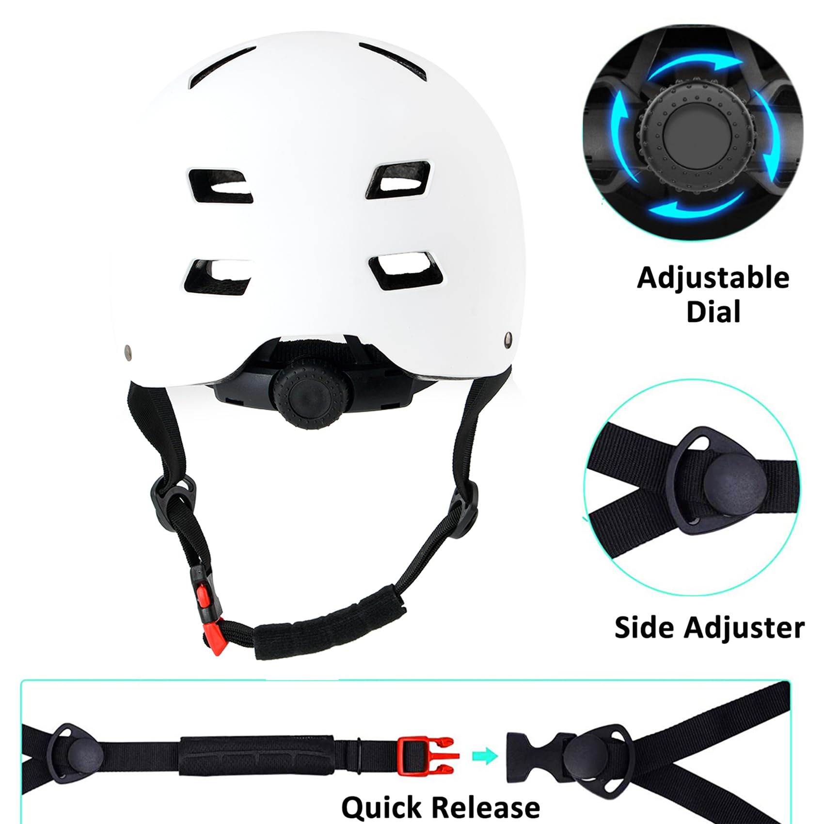Bike Helmet 3 Sizes for Teenager Kids Youth Adults,Bavilk Skateboard Helmet Adjustable Multi-Sport Bicycle Cycling Scooter Roller Skate Inline Skating Rollerblading for Girls Boys Women Men Teen