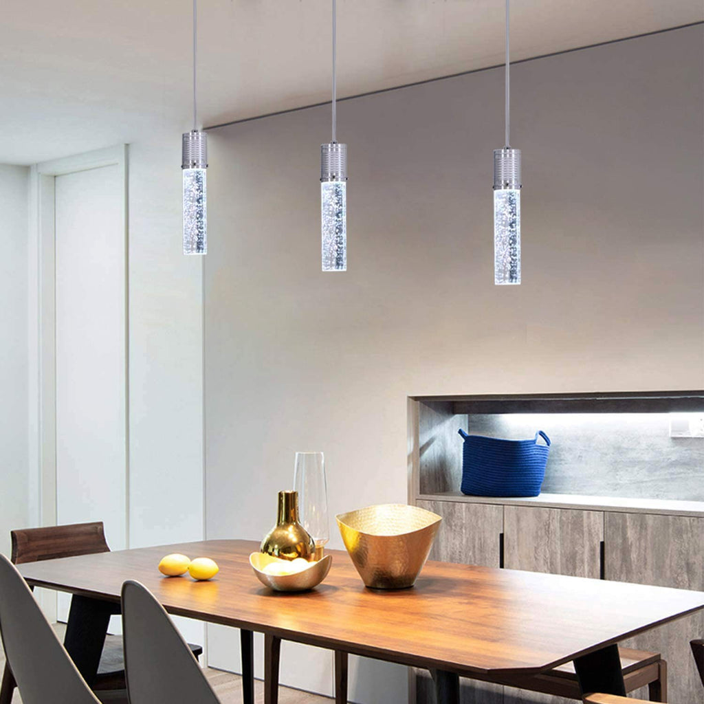 HAIXIANG Modern Kitchen Island Hanging Light Fixtures Crytstal Pendant Lighting for Kitchen Island Chrome Mini Chandelier with 6000K Daylight Bulb