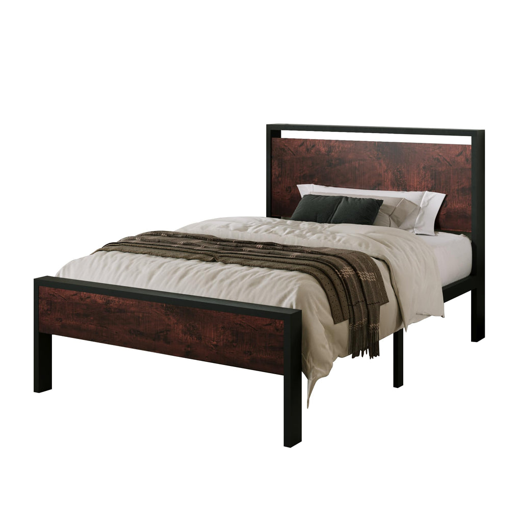 Allewie Twin Size Platform Bed Frame with Wooden Headboard and Footboard, Heavy Duty Metal Slats Support, No Box Spring Needed, Under-Bed Storage, Noise Free, Easy Assembly, Black Oak