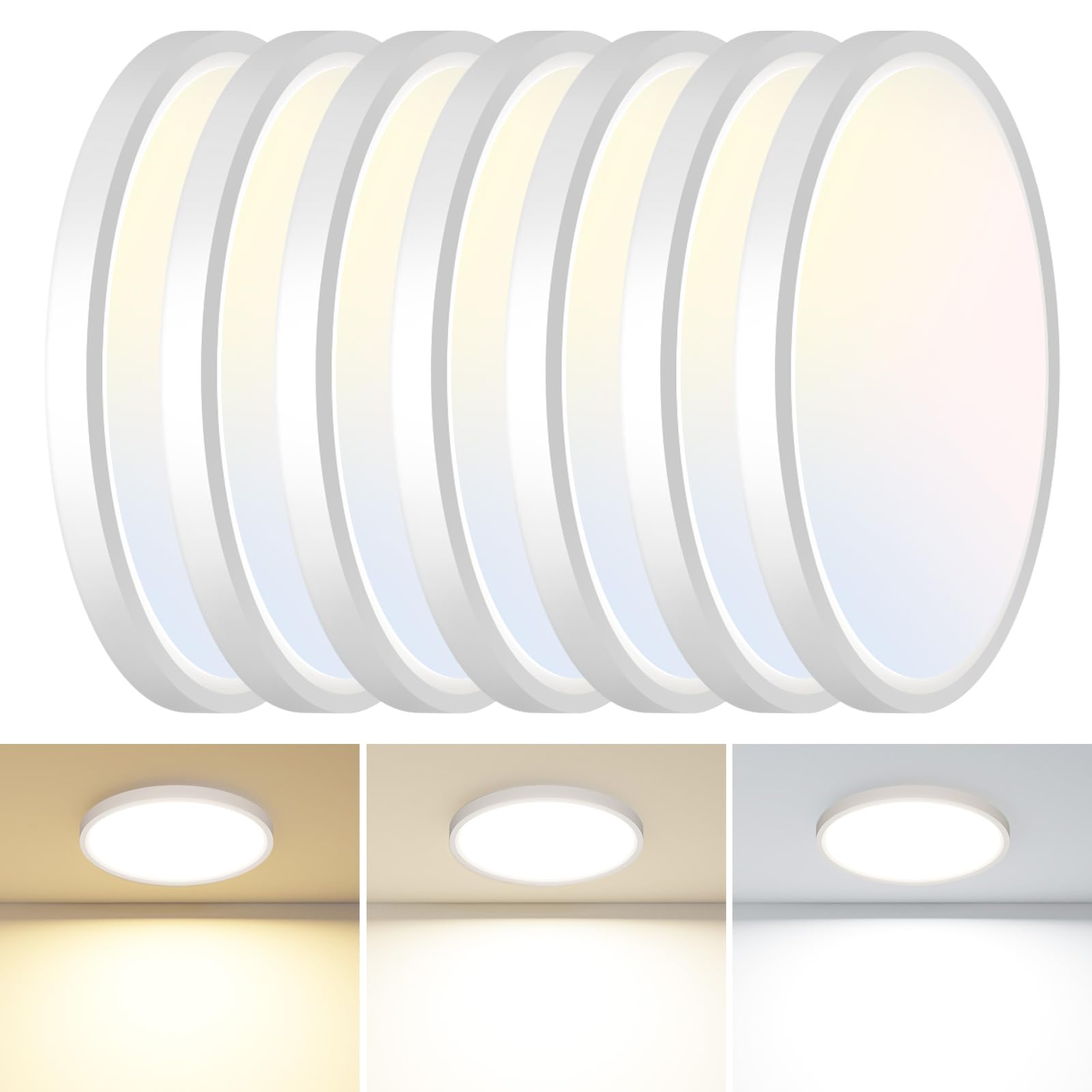 1PACK LED Flush Mount Ceiling Light Fixture, 3000K-4000K-6500K & 100W Equivalent Modern Kitchen Ceiling Lamp 15W 1500Lm 7.5 Inch Closet Round Surface for Bathroom Laundry Bedroom Hallway, Black