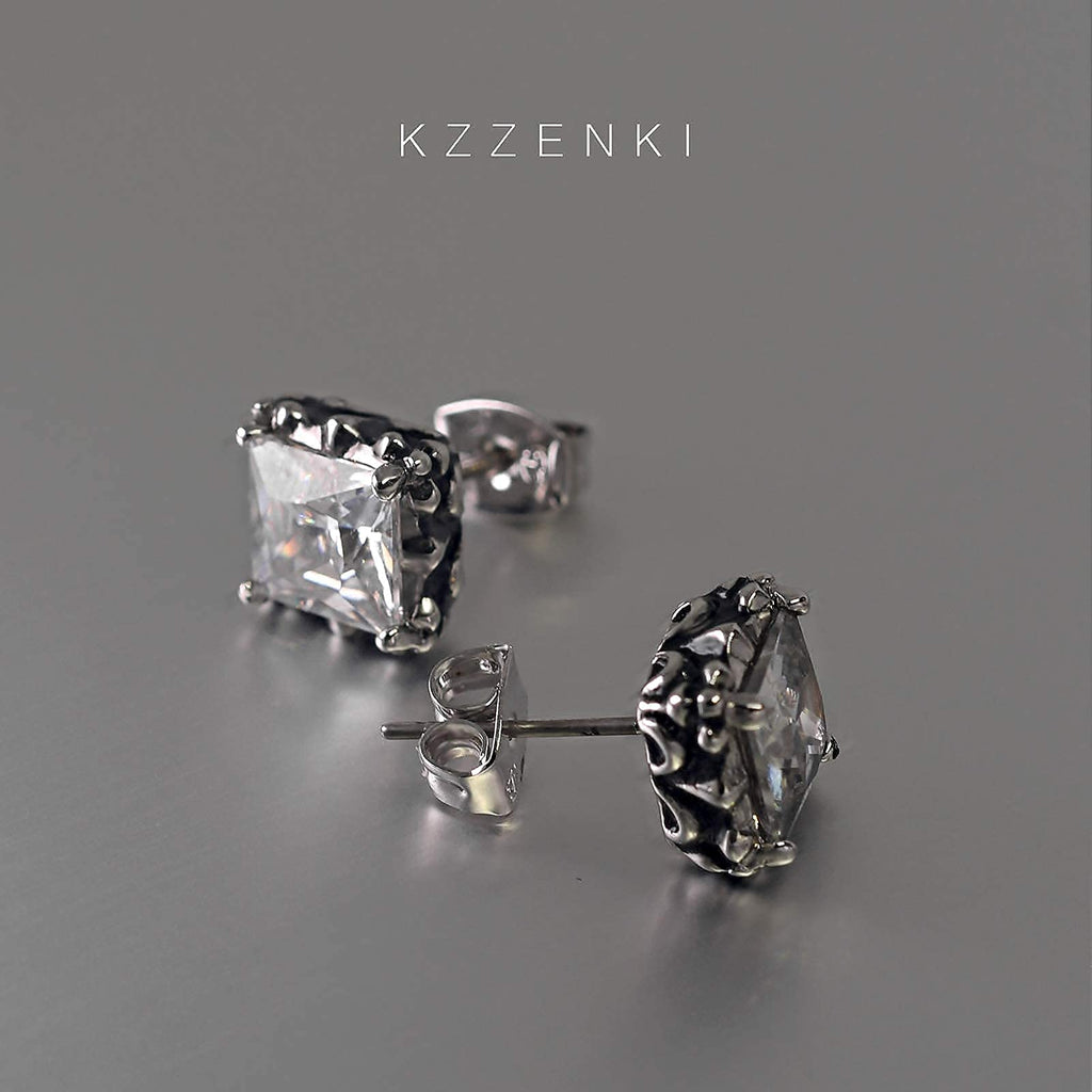 Retro Dark Shadow Stud Earrings, Hypoallergenic Stainless Steel Cubic Zirconia Earrings