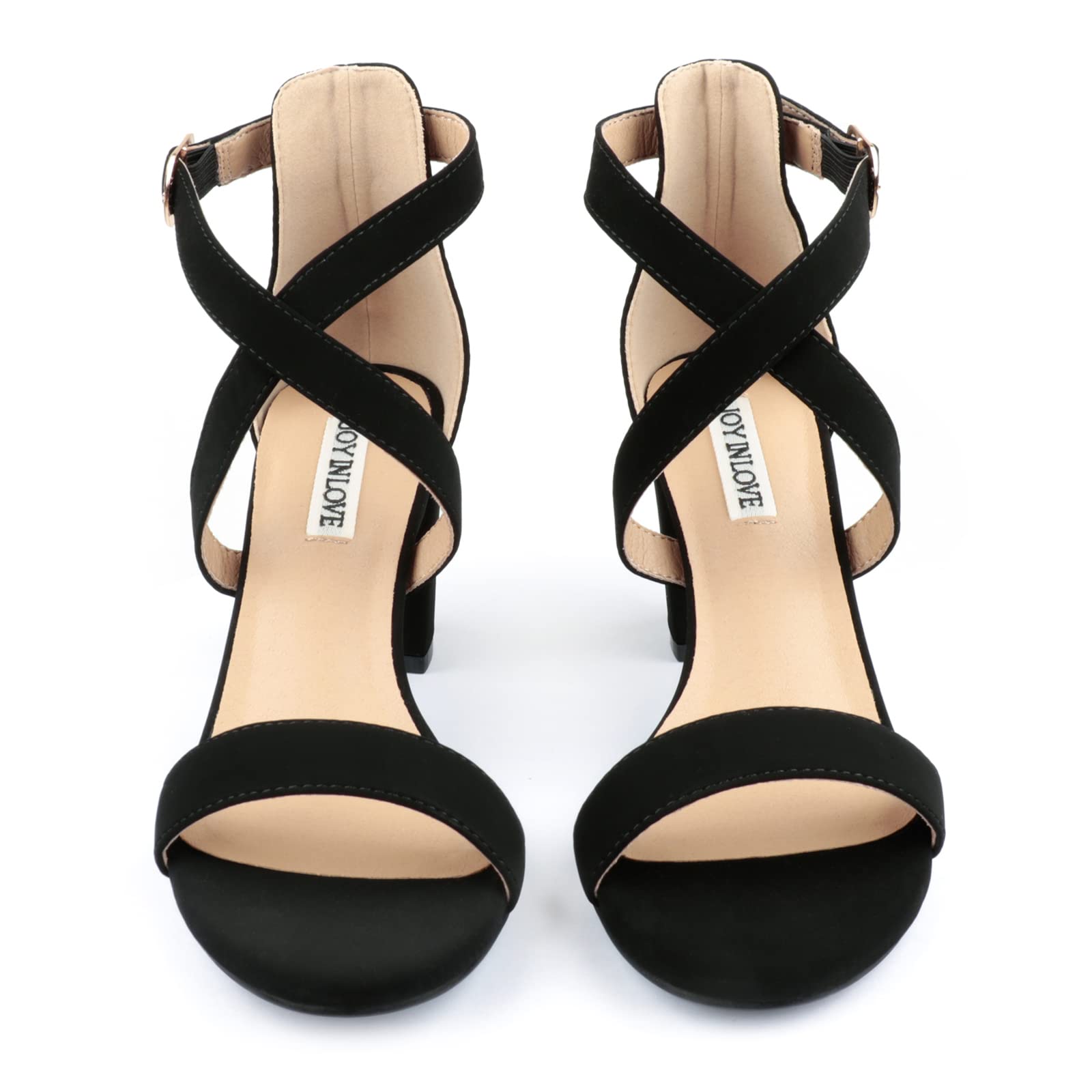 JOY IN LOVE Women's Chunky Block Heels 3 Inch Ankle Strap Low Heel Sandals