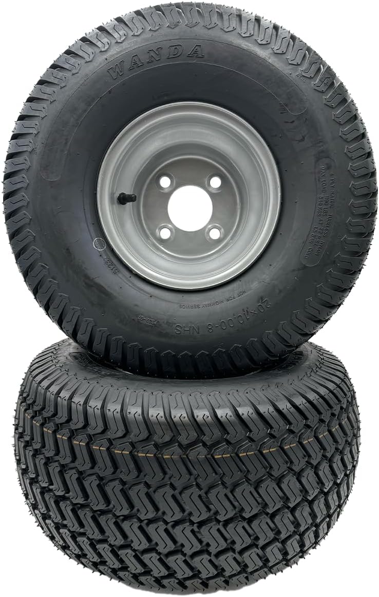 Set of 2 - Silver 20x10.00-8 Lawn Mower Tire and Rim
