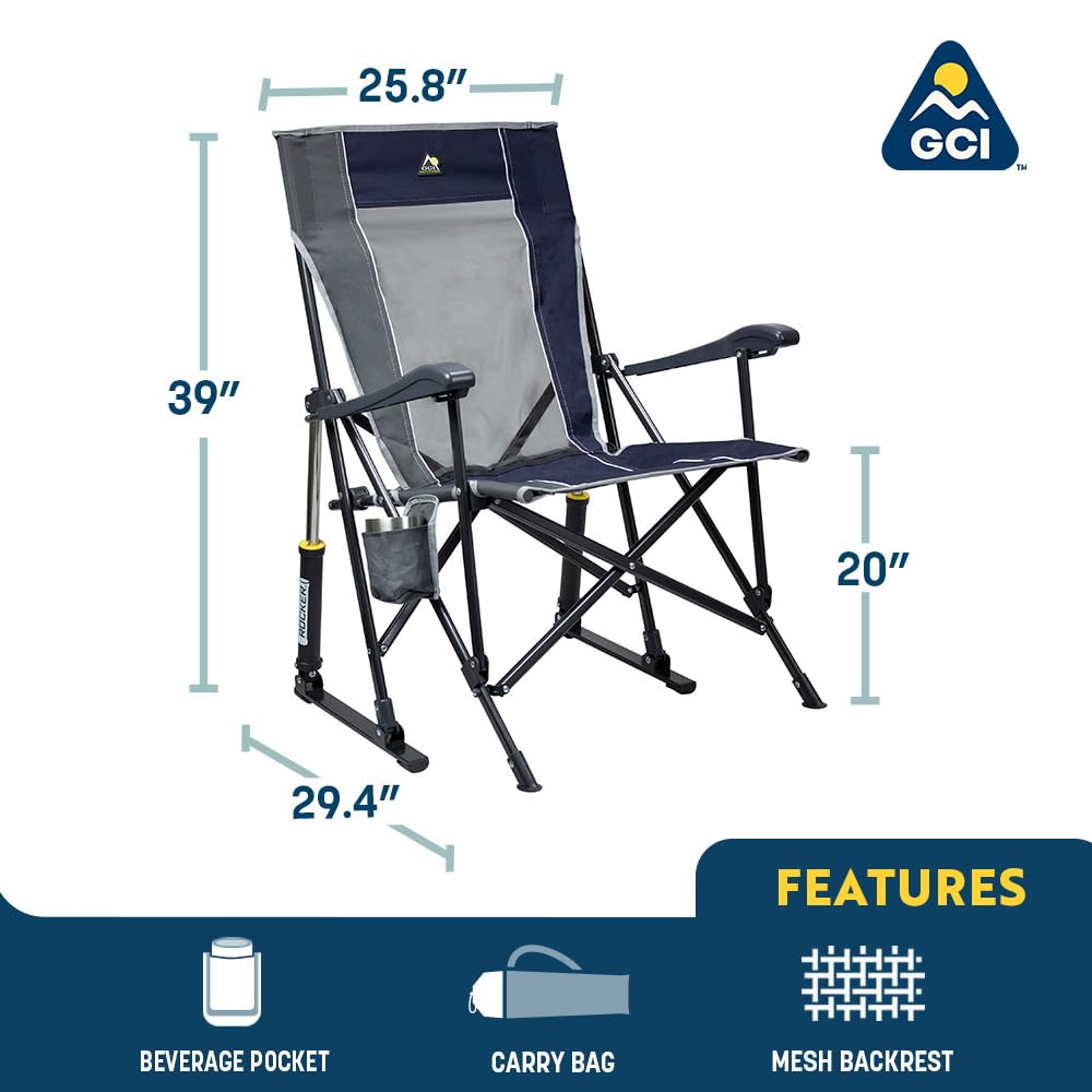 GCI Outdoor Comfort Pro Rocker Camping Chair | Portable Folding Rocking Chair with Durable Armrests & Drink Holder — Blush