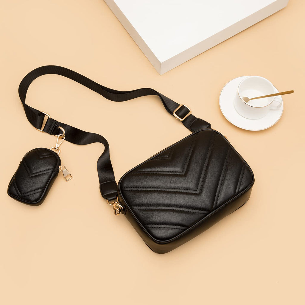 Herald Chevron Quilted Small Crossbody Bag with Coin Purse Pouch, Women Square Camera Side Shoulder 2 Size Handbags | Chevron