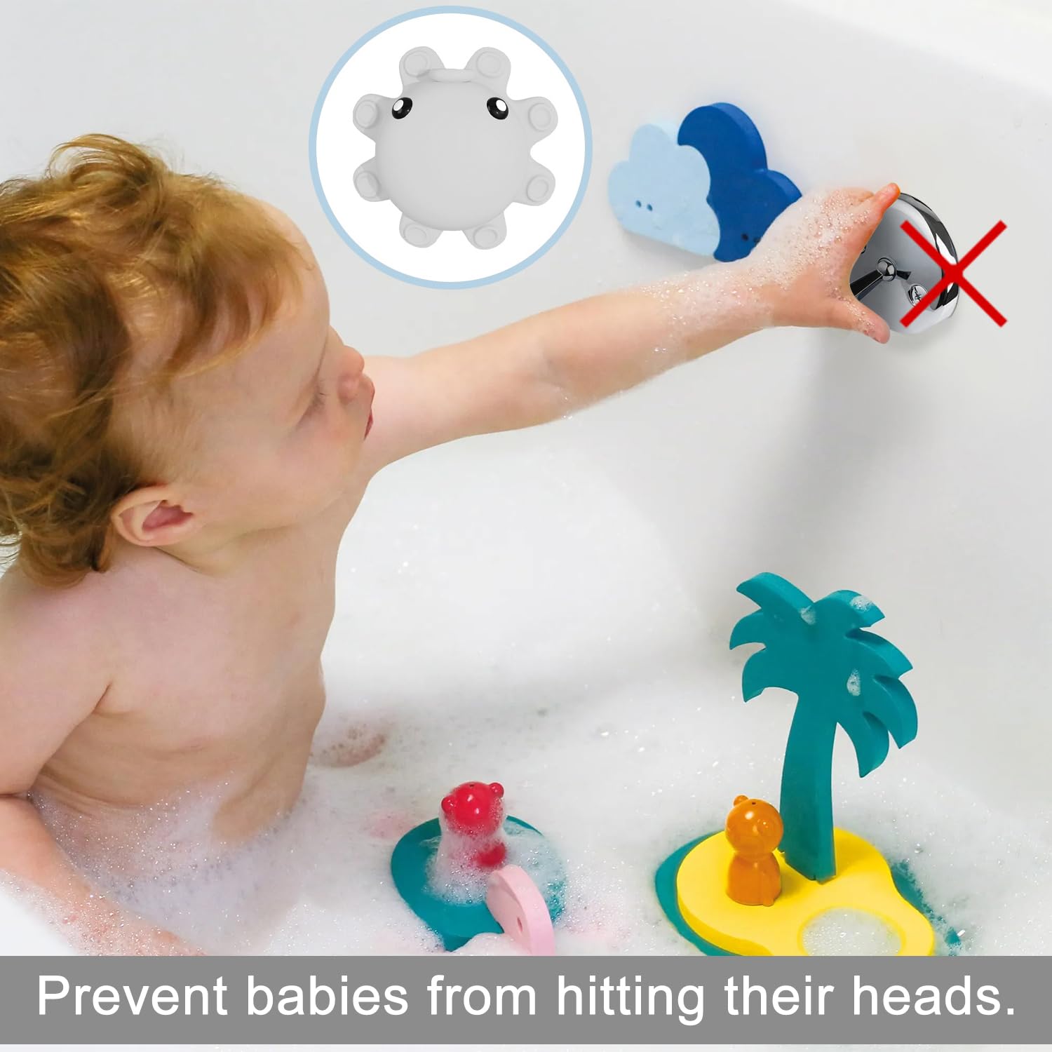 Bathroom Bathtub Overflow Drain Cover- Silicone Bath Tub Drain Cover, Tub Overflow Drain Stopper with Suction Cups, Adds Inches of Water for Deeper Bath, Cute Bathroom Accessories, Baby Blue