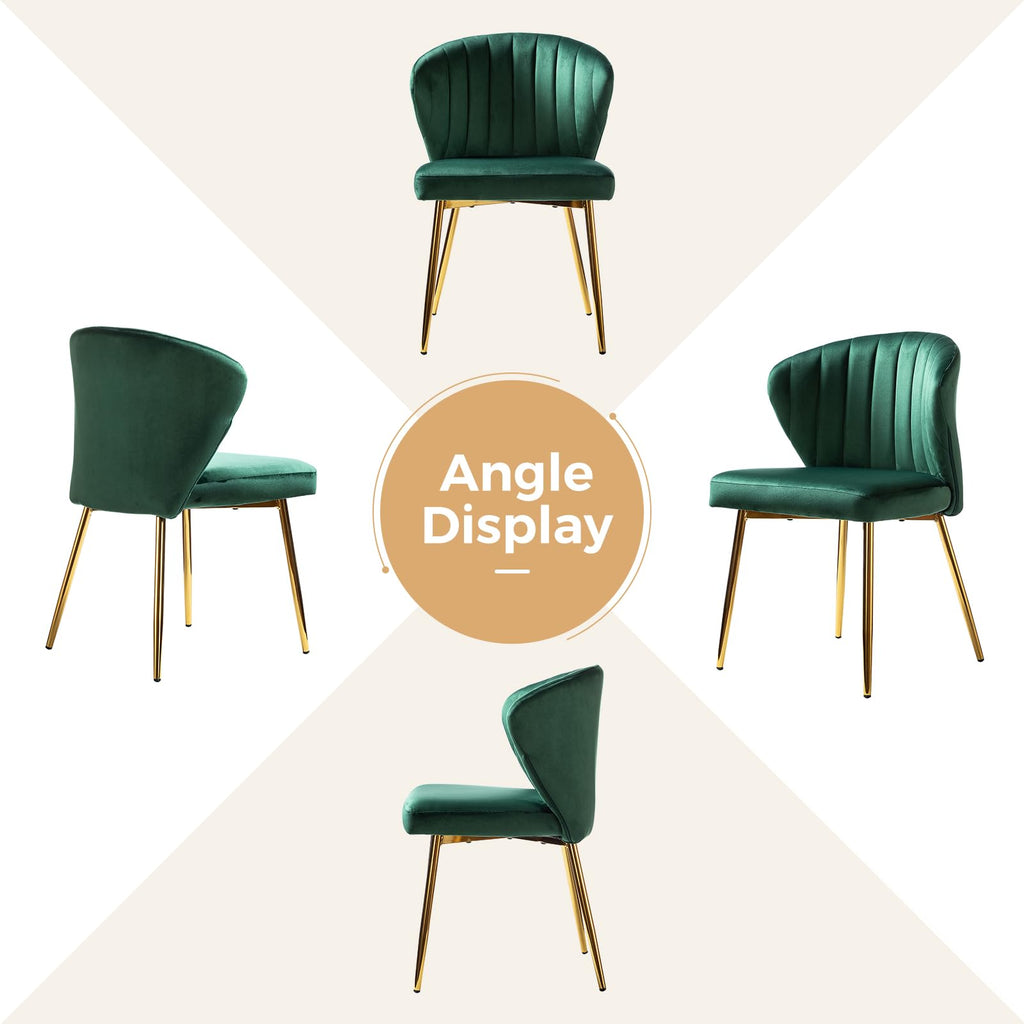 HULALA HOME Velvet Dining Chairs, Modern Small Armless Accent Chair with Gold Metal Legs, Living Room Upholstered Cute Side Chair, Elegant Tufted Back Vanity Chair for Bedroom, Auburn