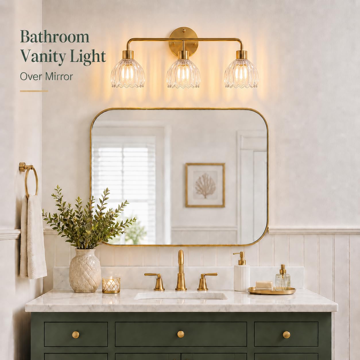 1-Light Gold Brass Bathroom Light Fixture,Wall Sconces set of 2,Brushed Gold Vanlity Light Over Mirror,Bathroom Vanity Light with White Tulip Glass Flower Shade,E26 Socket(Bulbs Not Included)