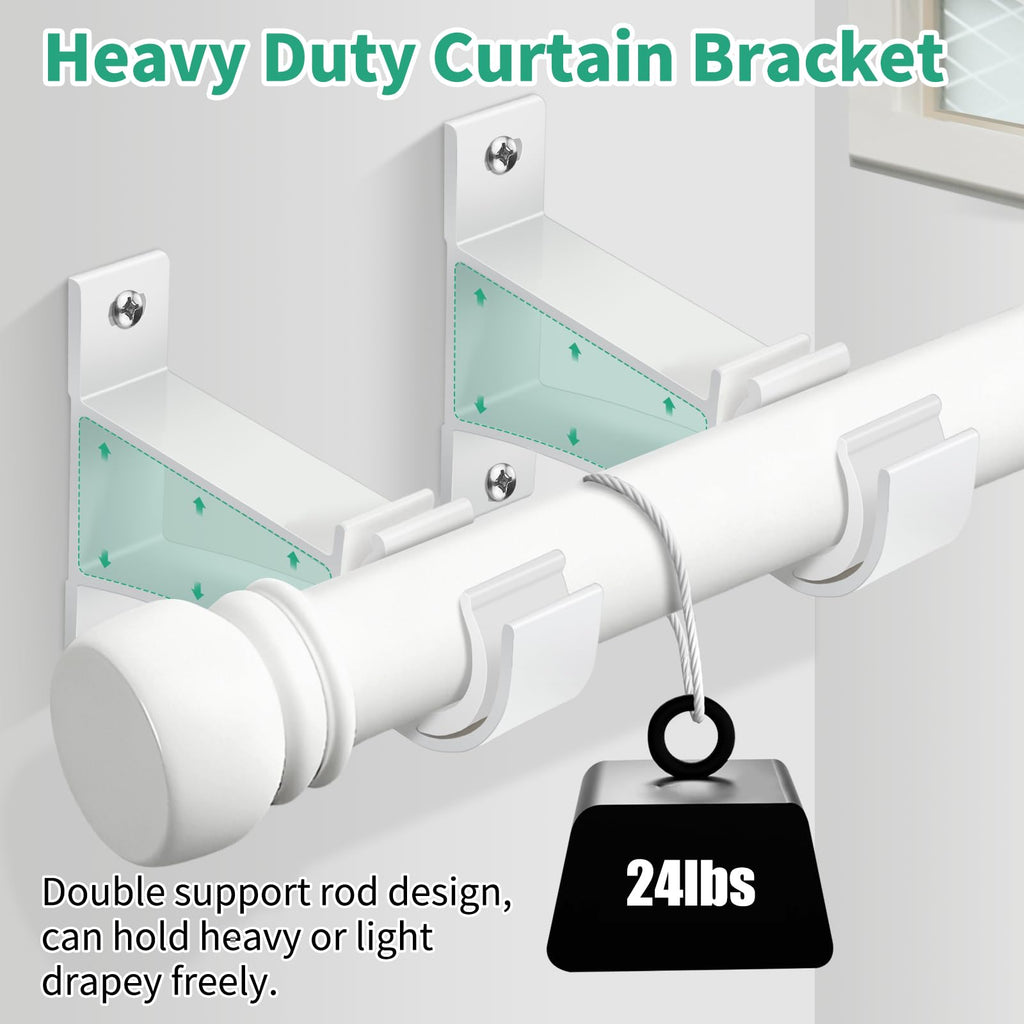 KOLAKO Curtain Rod Brackets, Heavy Duty Black Curtain Rods Holders Hook Hangers for Wall Drapery Rod Bracket Support 1 Inch Rods, 2 Pack