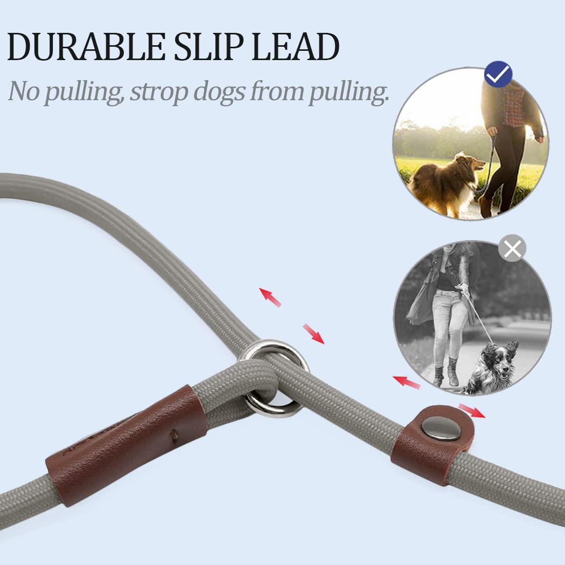 MayPaw Slip Lead Control Leash for Dogs No Pull, 13+ Colors Classic Dog Lead 7 FT Pet Slip Leash, 1/4” Rope Leashes for Small Medium Animals (7ft*1/4", Black)