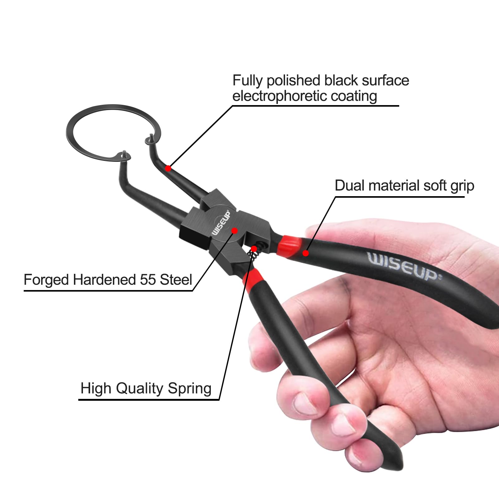 WISEUP Snap Ring Pliers Set, Heavy Duty 4PCS-7 inch Internal/External Circlip Pliers Kit, Straight/Bent Jaw Tips for C-Clip Ring Remover