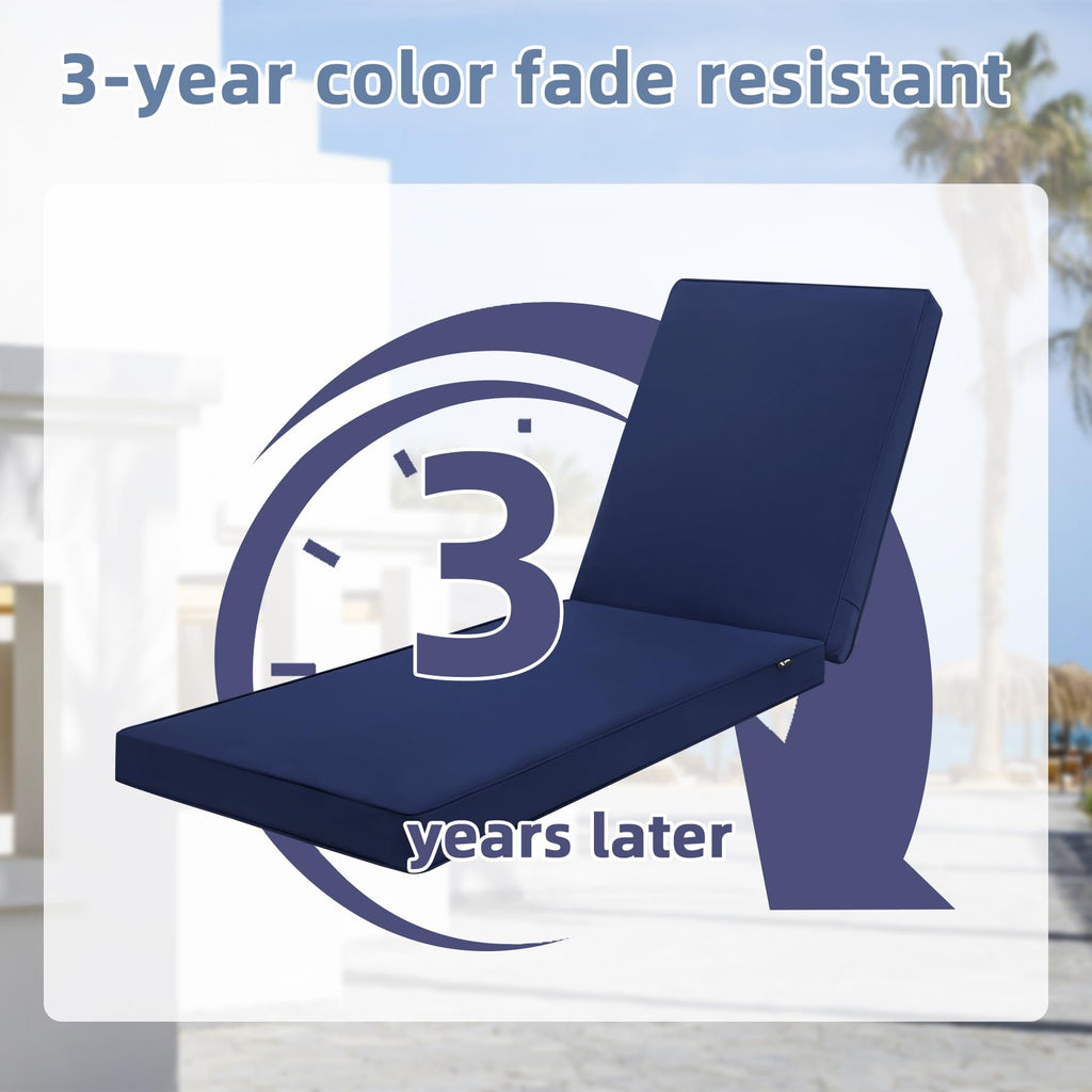 Favoyard Chaise Lounge Cushions Outdoor 72 x 21 x3 Inch Waterproof & 3-Year Fade Resistant Outdoor Lounge Chair Cushions with Removable Cover, Ties and Hidden Zipper for Patio Pool Lounge Chairs