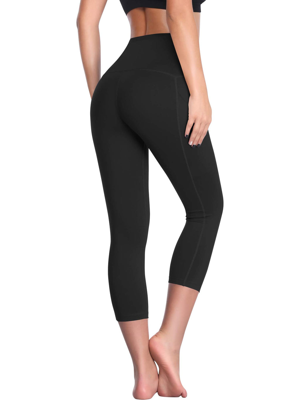 CADMUS Womens High Waist Workout Legging Capris for Yoga w Side Pockets