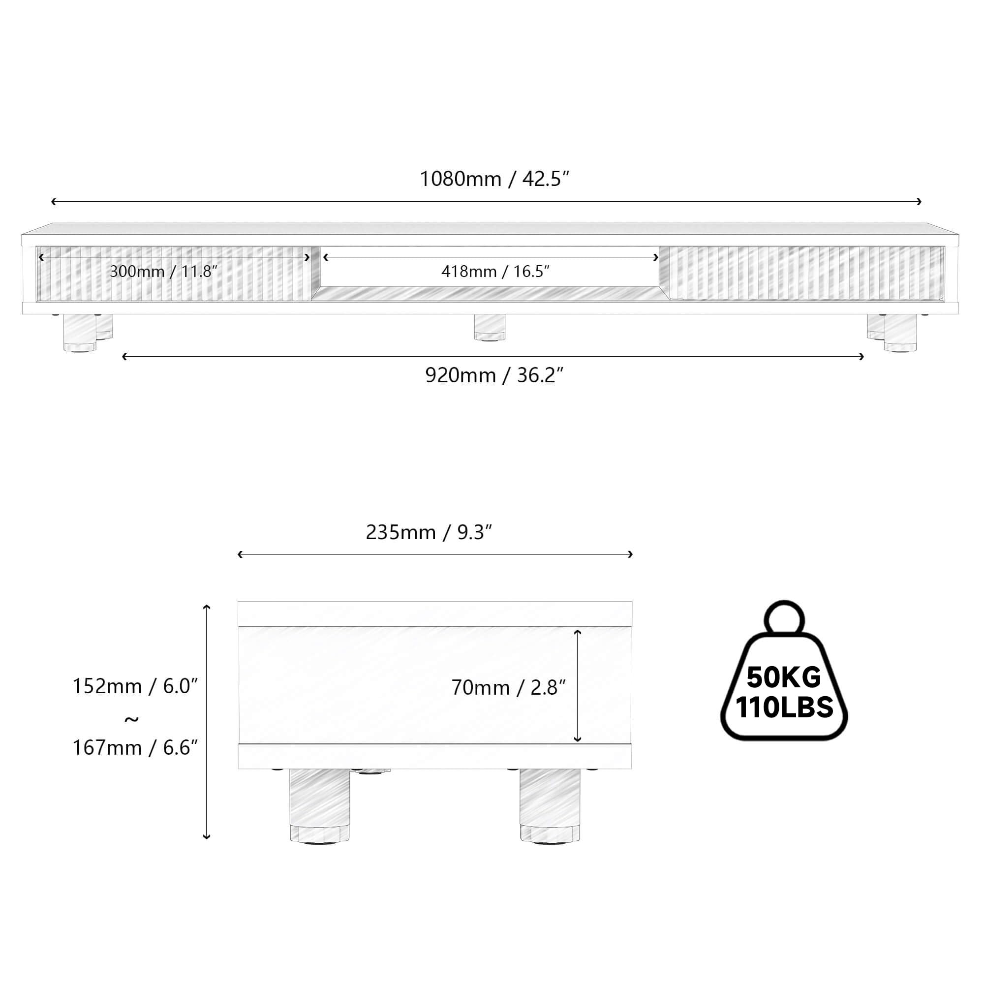 Fenge Dual Monitor Stand, 42.5inch Long Monitor Stands Riser for 2 Monitors, Glass Sliding Door with Storage Organizer Stand for Desk, 2 Tier Desk Shelf for Laptop, Pc, Printer, Computer, TV
