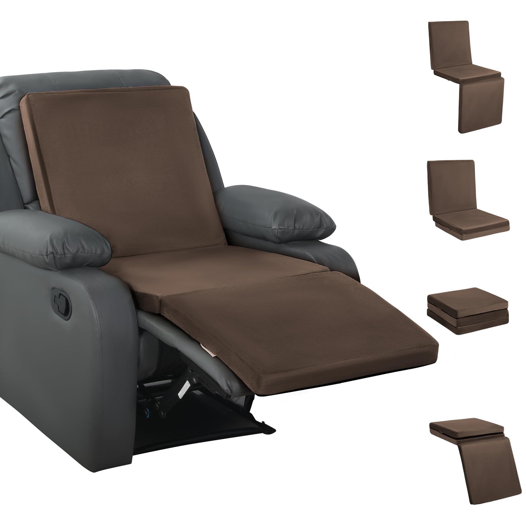 HOMBYS 3-in-1 Recliner Seat Cushion with Lumbar Support Pillow & Footrest, Multi-Functional Adjustable Height 2" to 6" for You to Choose, Non-Slip Foam Chair Cushion for Elderly, Black