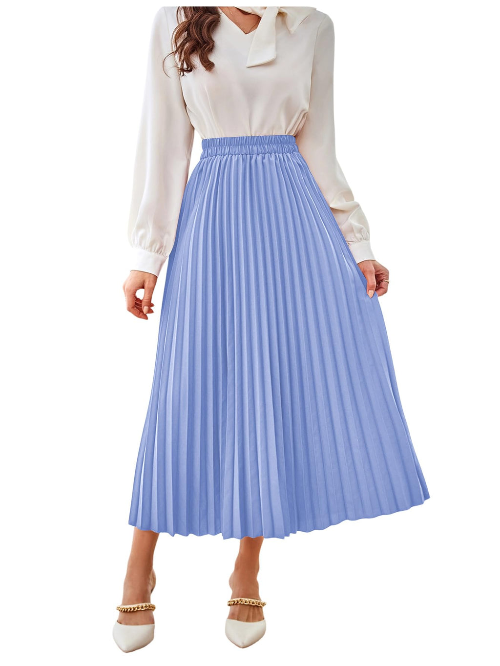 SweatyRocks Women's Casual Solid Longline Pleated Long Skirt