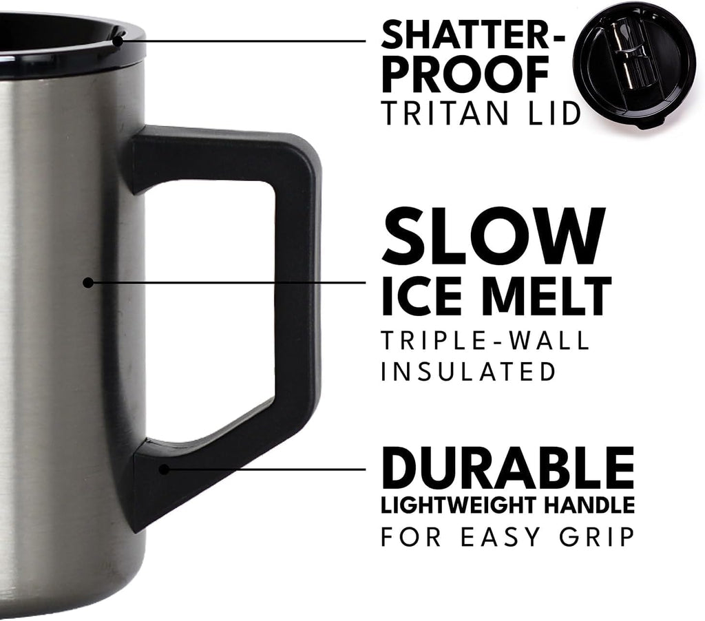 Elemental Insulated Coffee Mug - Triple-Wall Stainless Steel Summit Travel Cup for Hot and Cold Drinks - Thermal Coffee Mug with Lid and Handle for Camping, Office & Travel 12oz - Black