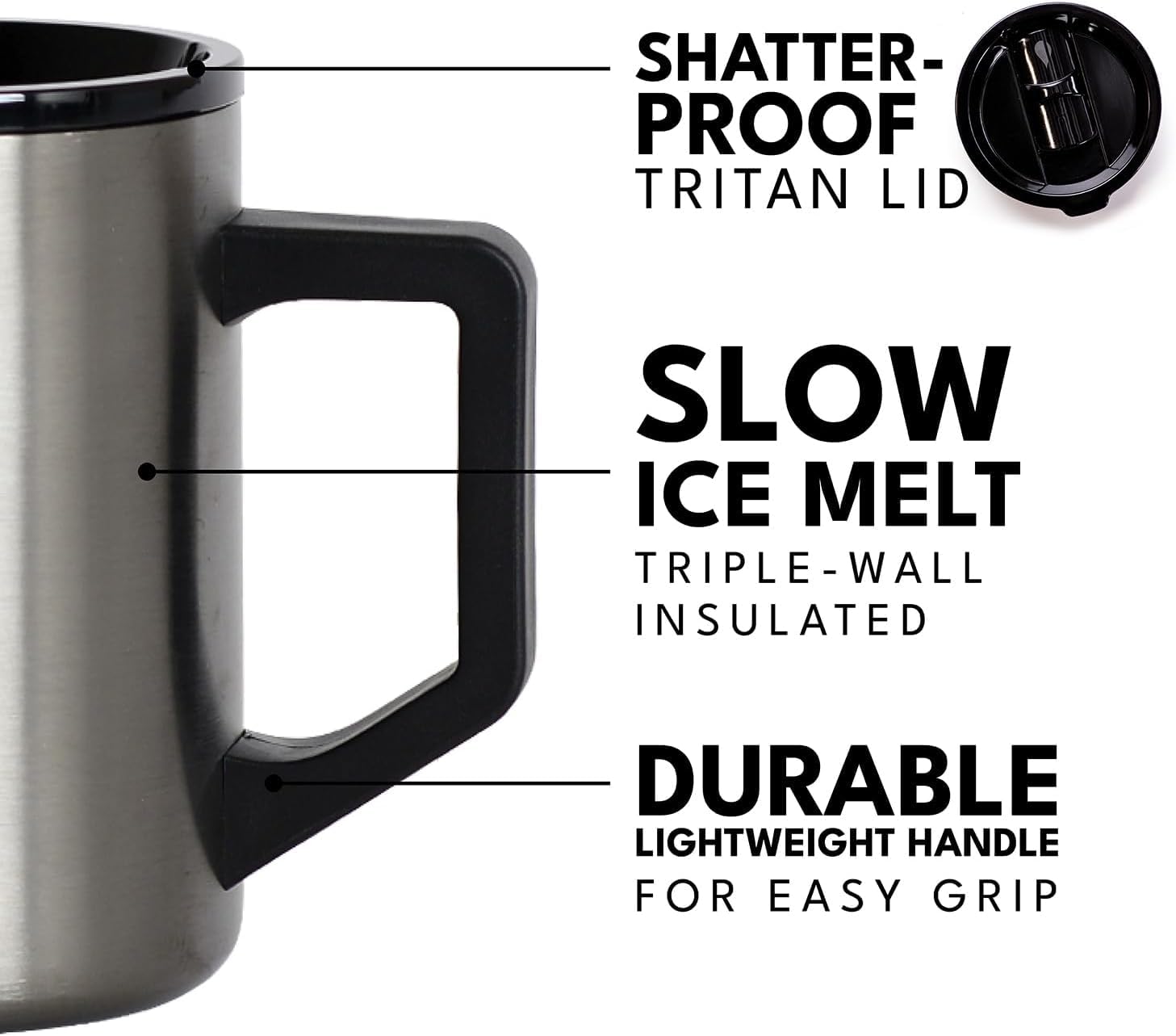 Elemental Insulated Coffee Mug - Triple-Wall Stainless Steel Summit Travel Cup for Hot and Cold Drinks - Thermal Coffee Mug with Lid and Handle for Camping, Office & Travel 12oz - Black