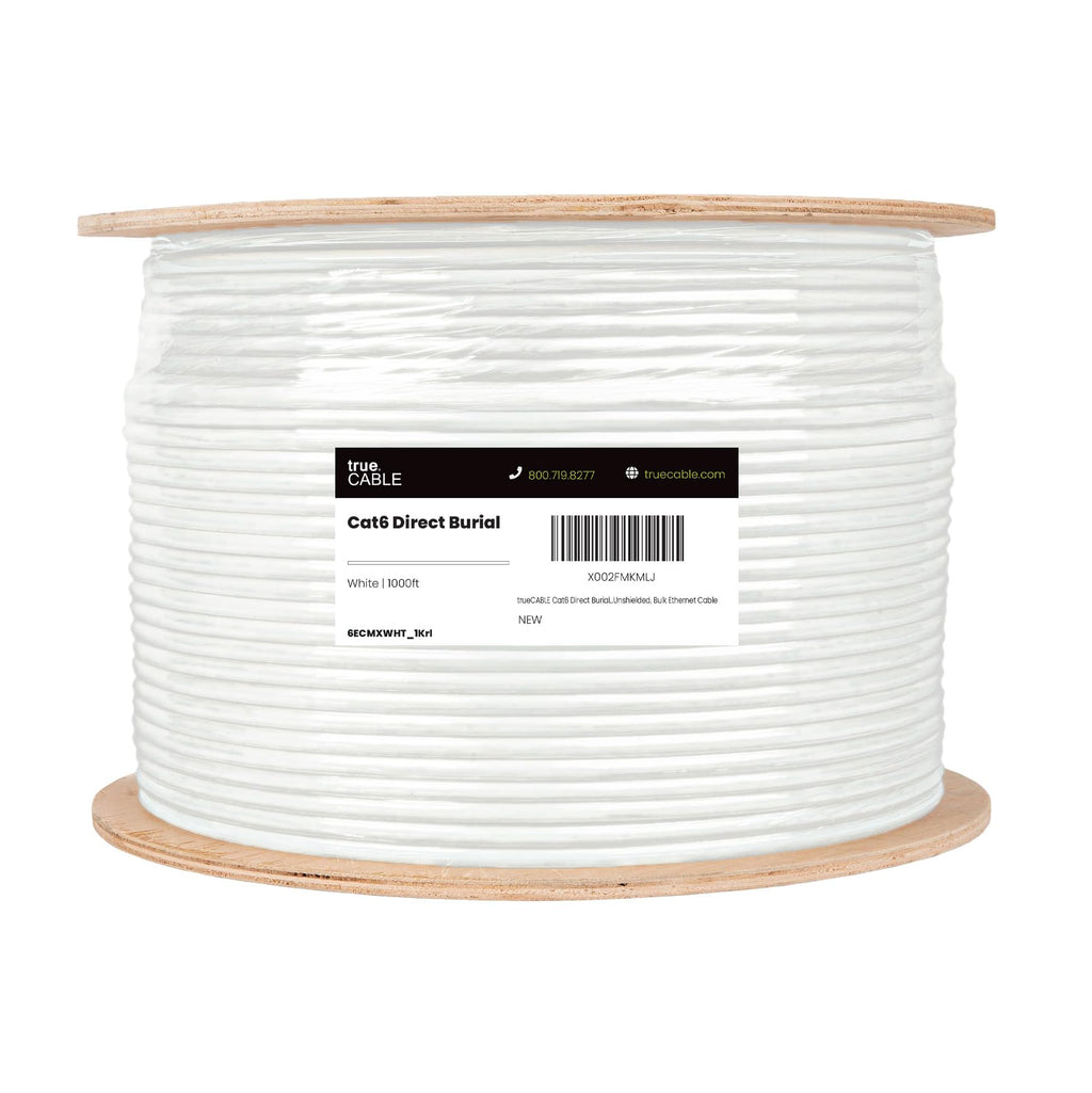 TRUE CABLE Cat6 Direct Burial Outdoor Bulk Ethernet Cable, Shielded F/UTP, 500ft, Brown, 23AWG Solid Bare Copper, Heavy Duty Outdoor, OSP Jacket, Waterproof, UV, 550MHz, PoE++ 100W (4PPoE)