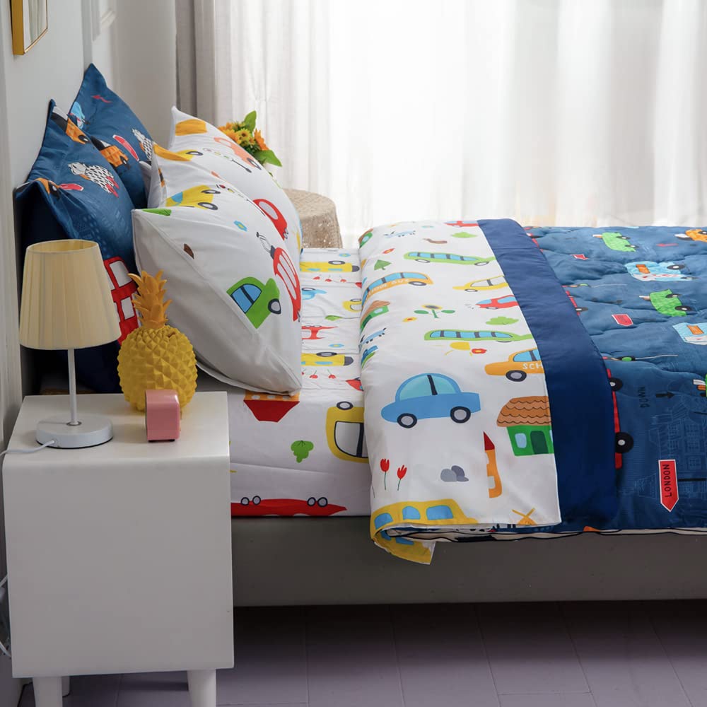 Wajade 7 Piece Blue Bow Comforter Set for Girls Kids Twin Size Bedding Set with Sheet and 2 Pillowcases 2 Pillow Shams Cute Girls Bed in a Bag as Birthday Choice
