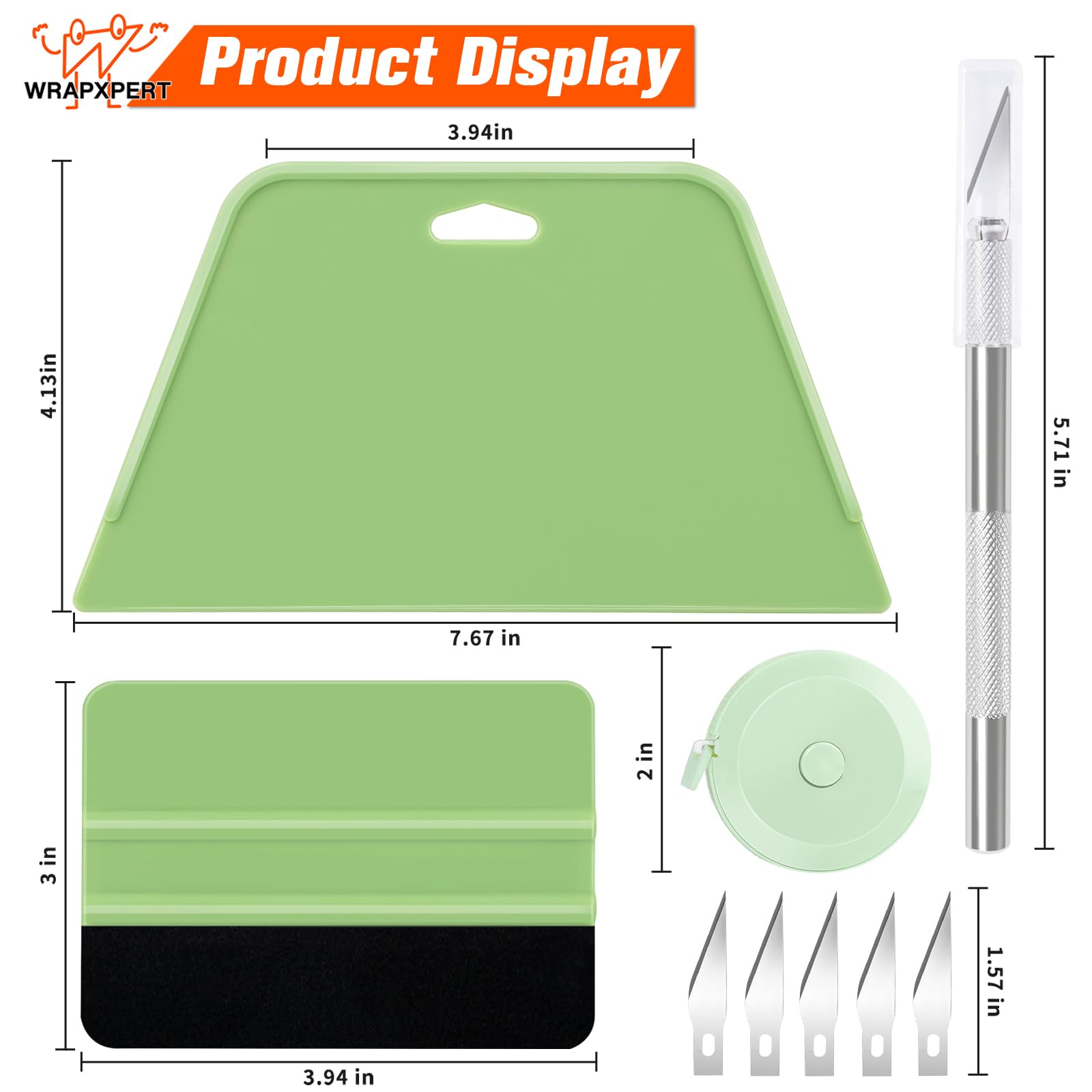 WRAPXPERT Wallpaper Tools, Smoothing Tool Kit for Peel and Stick Wallpaper/Contact Paper/Vinyl Backsplash Applying, with Squeegee Smoother, Seam Roller, Razor Scraper, Knife and Blades