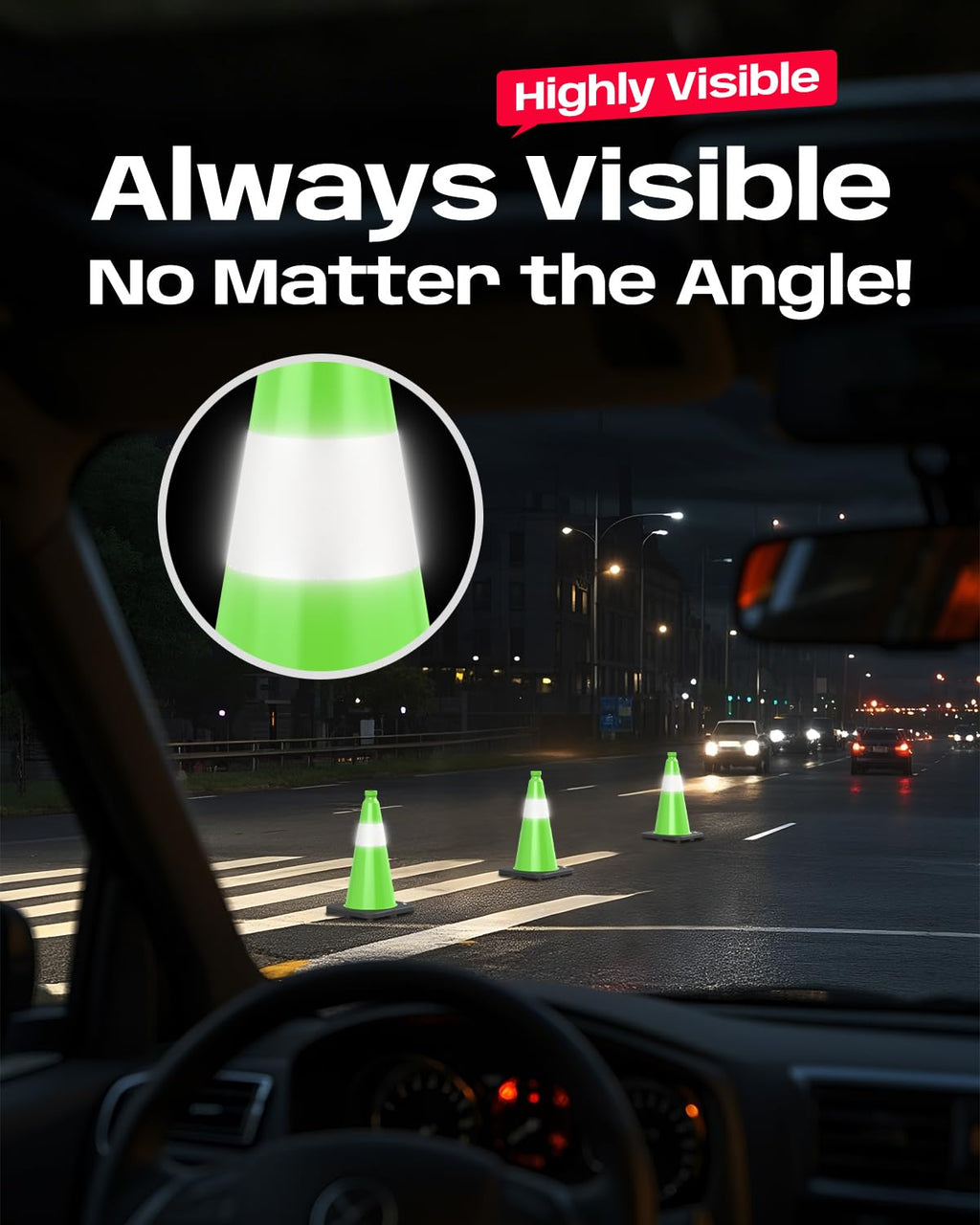 (4 Pack) BATTIFE Traffic Cones 18 Inch with Black Weighted Base, PVC Green Cone for Traffic Control,Construction Events, Driveway Road Parking Lot