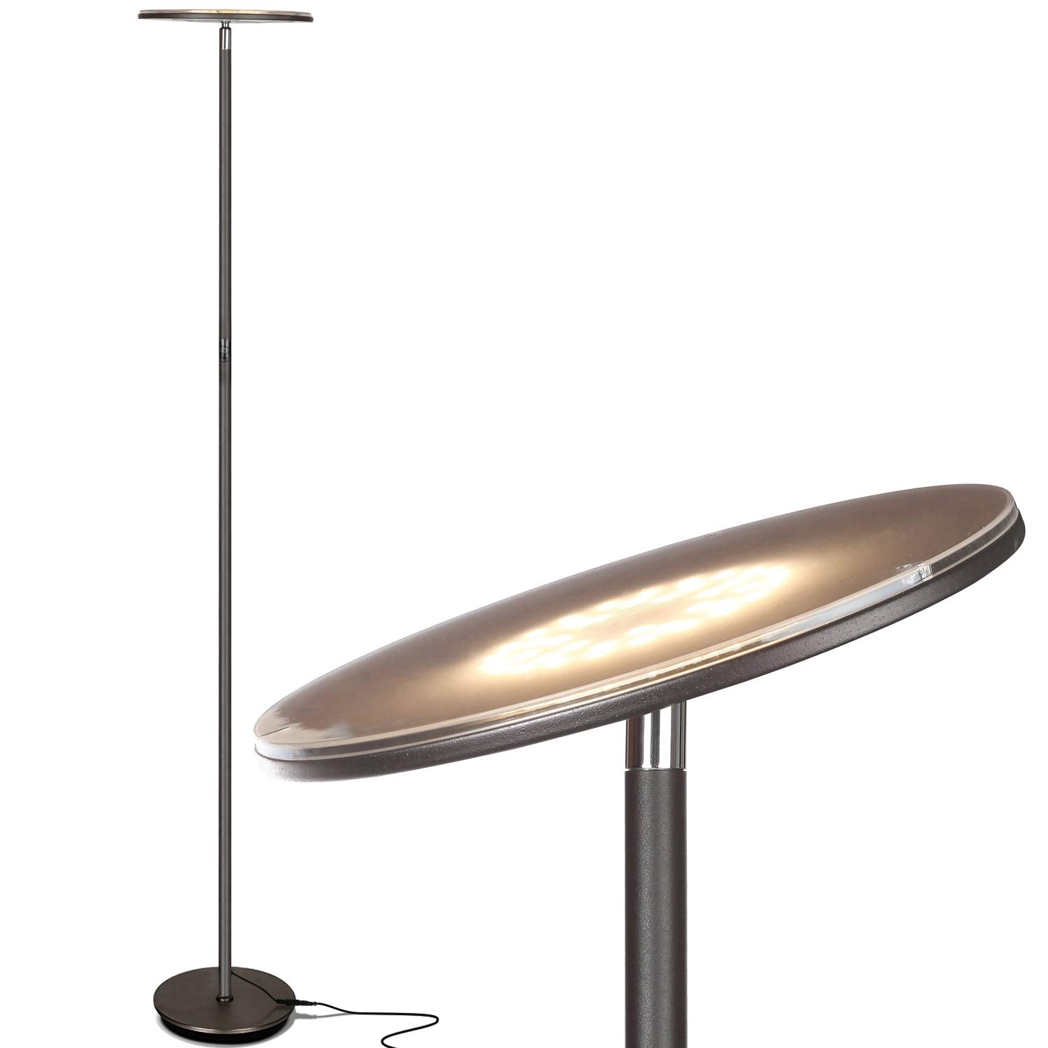 Brightech Sky LED Floor lamp, Torchiere Super Bright Floor Lamp for Living Room Decor & Office - Dimmable, Tall Standing Lamp with Warm Light for Bedroom & Reading - Bronze