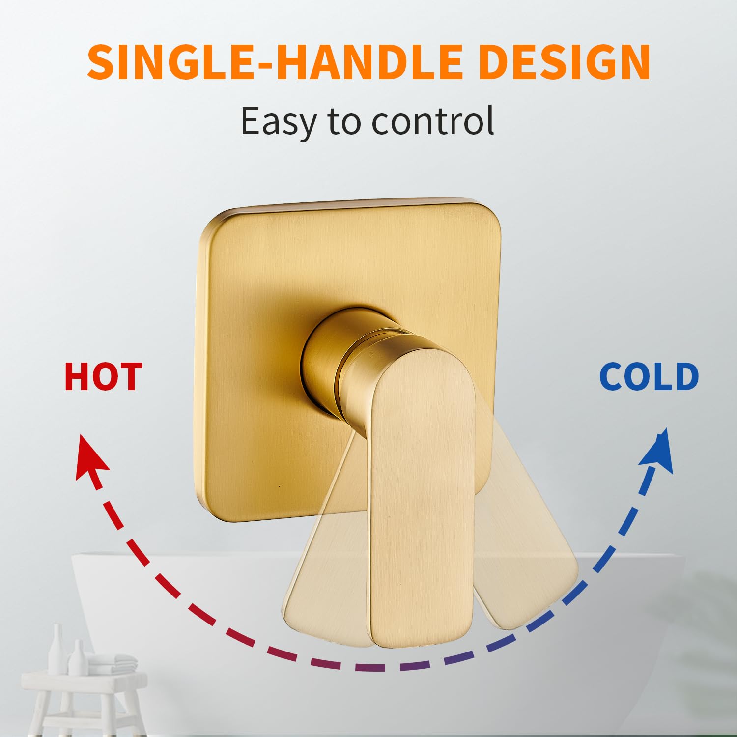 Gold Brushed Tub Shower Faucet Set With 8" Shower Head & Spout